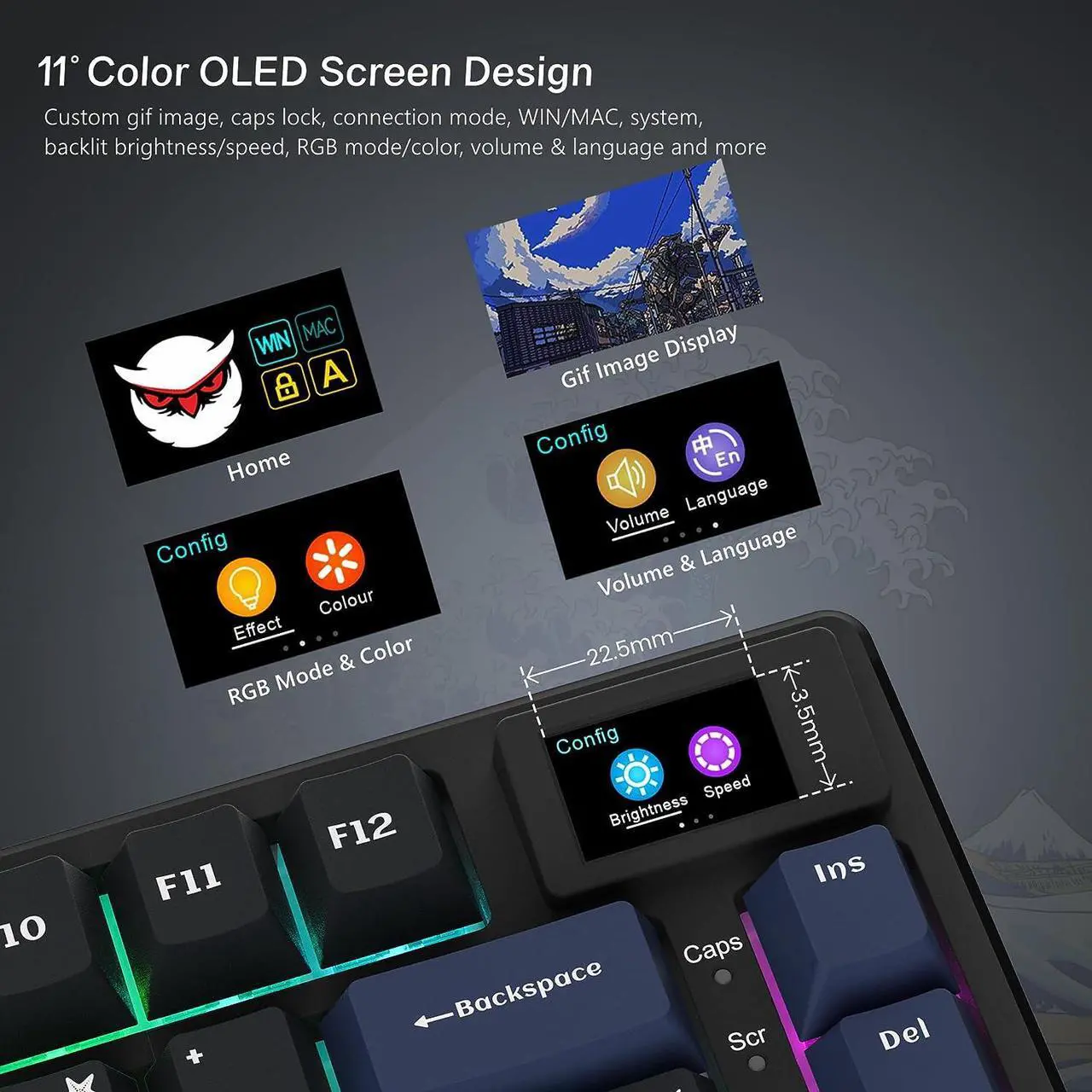 Alt view image 2 of 6 - XVX/Womier S-K80 75% Keyboard with Color OLED Display Mechanical Gaming Keyboard, Hot Swappable Keyboard, Gasket Mount RGB Custom Keyboard, Pre-lubed Stabilizer for Mac/Win, Black Kanagawa Theme
