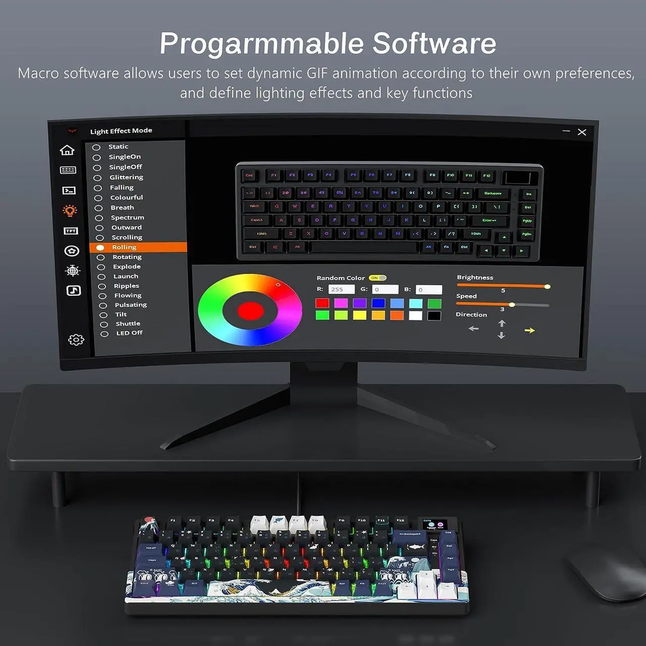 Alt view image 5 of 6 - XVX/Womier S-K80 75% Keyboard with Color OLED Display Mechanical Gaming Keyboard, Hot Swappable Keyboard, Gasket Mount RGB Custom Keyboard, Pre-lubed Stabilizer for Mac/Win, Black Kanagawa Theme