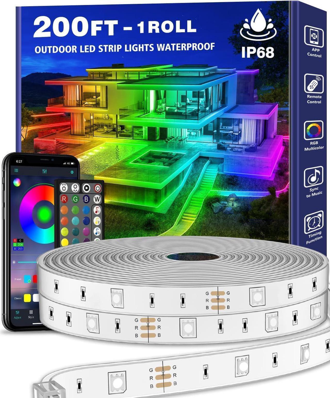 Main image of 200ft Outdoor LED Strip Lights Waterproof 1 Roll IP68 Outside Led Light Strips Waterproof with App and Remote Music Sync RGB Exterior Led Rope Lights with Self Adhesive Back for Deck Balcony Pool