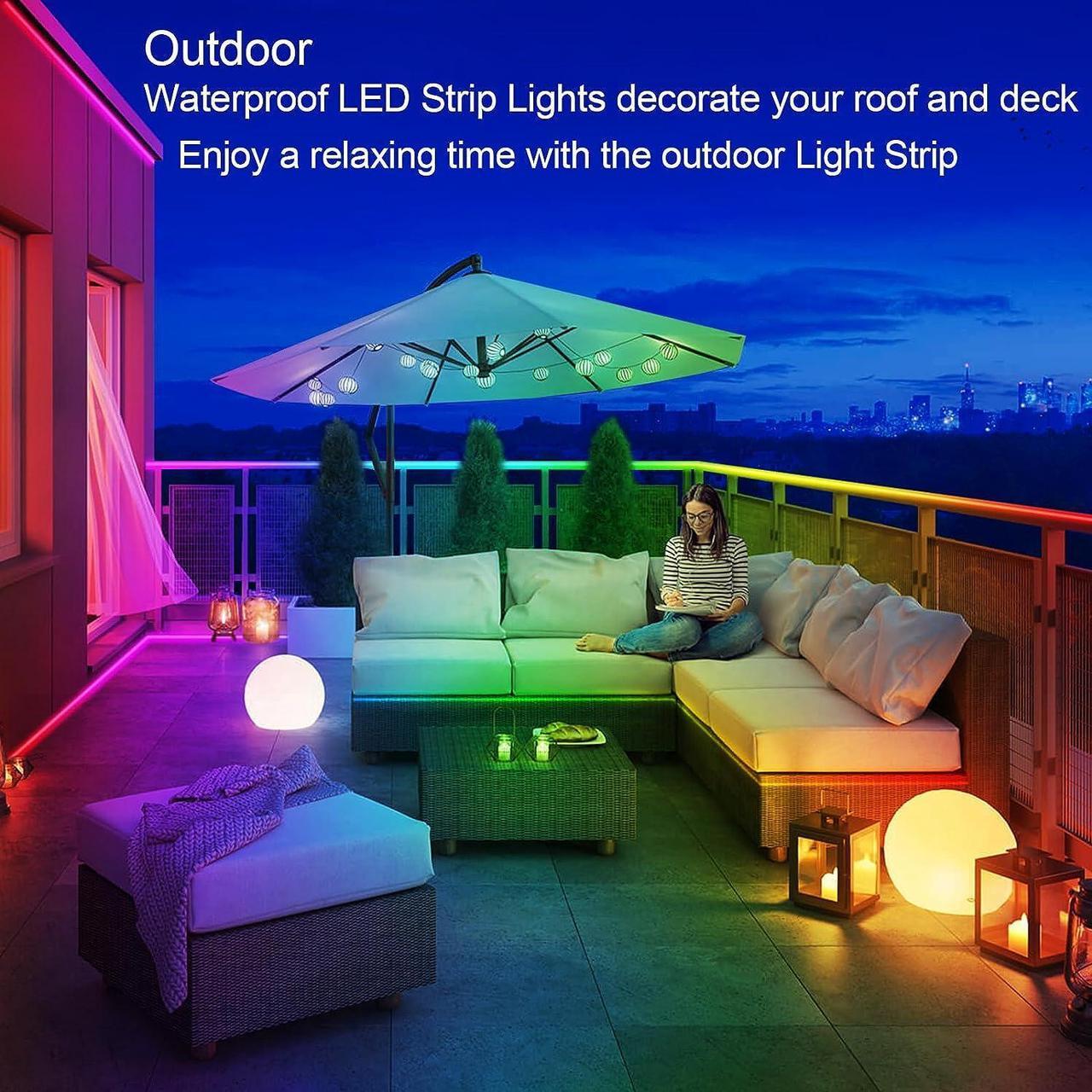 Alt view image 3 of 7 - 200ft Outdoor LED Strip Lights Waterproof 1 Roll IP68 Outside Led Light Strips Waterproof with App and Remote Music Sync RGB Exterior Led Rope Lights with Self Adhesive Back for Deck Balcony Pool