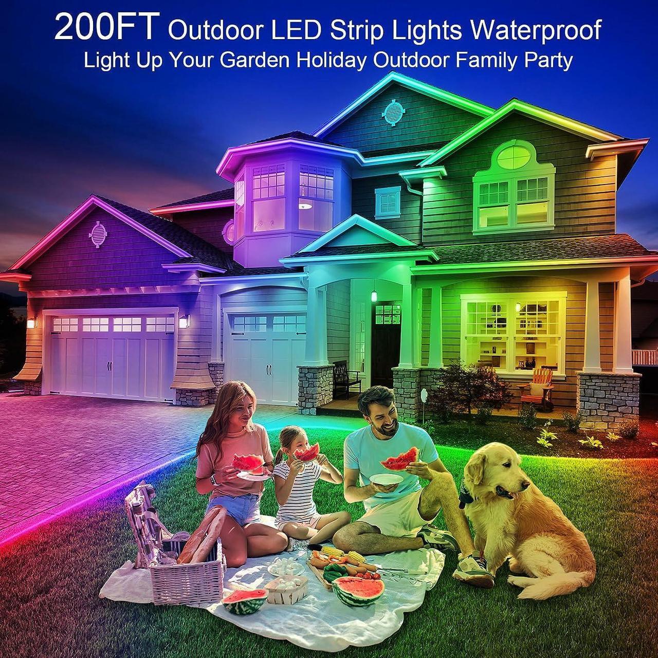 Alt view image 2 of 7 - 200ft Outdoor LED Strip Lights Waterproof 1 Roll IP68 Outside Led Light Strips Waterproof with App and Remote Music Sync RGB Exterior Led Rope Lights with Self Adhesive Back for Deck Balcony Pool