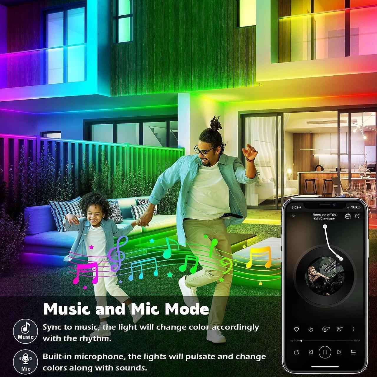 Alt view image 5 of 7 - 200ft Outdoor LED Strip Lights Waterproof 1 Roll IP68 Outside Led Light Strips Waterproof with App and Remote Music Sync RGB Exterior Led Rope Lights with Self Adhesive Back for Deck Balcony Pool