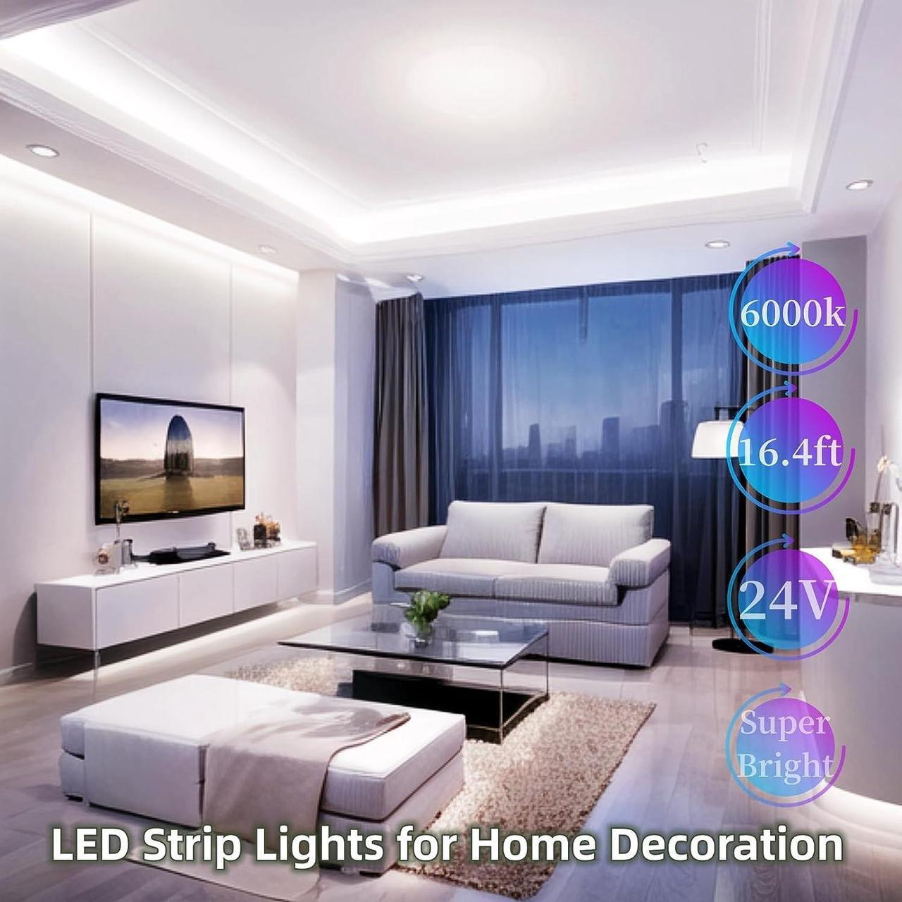 Alt view image 5 of 7 - White Led Strip Lights Dimmable LED Lights Strip 16.4ft 300Leds Super Bright LED Tape Lights for Living Room Bedroom Kitchen Vanity Mirro Flexible LED Light Strips for Indoor Use