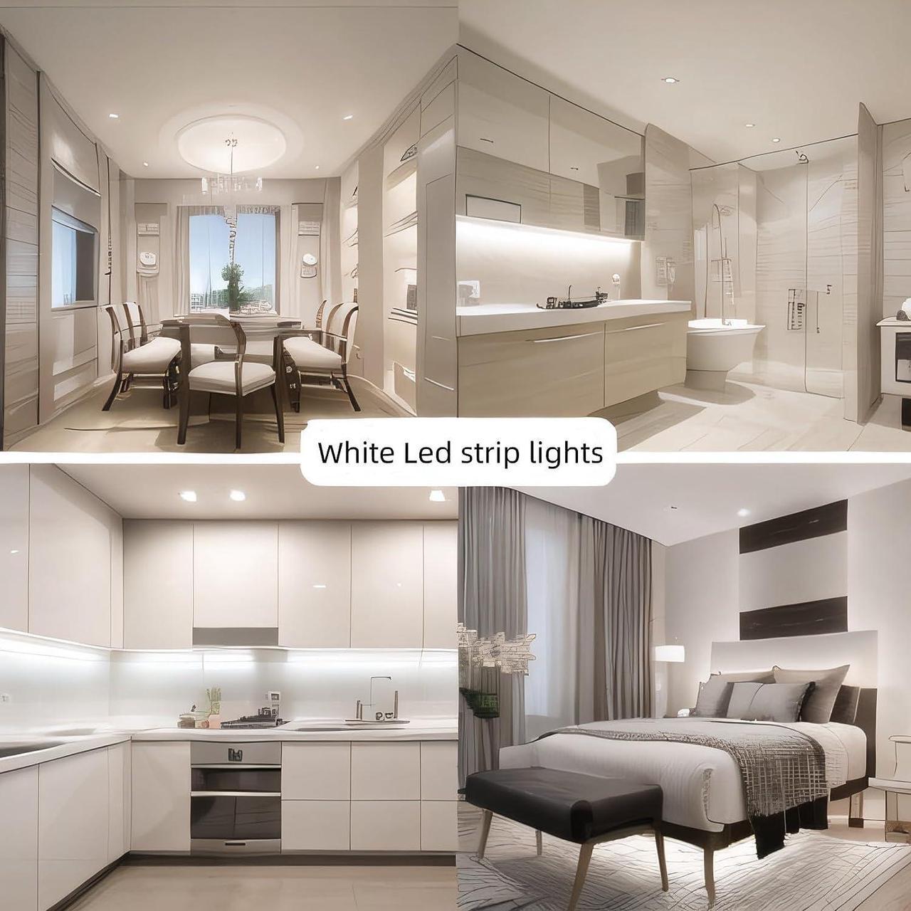 Alt view image 7 of 7 - White Led Strip Lights Dimmable LED Lights Strip 16.4ft 300Leds Super Bright LED Tape Lights for Living Room Bedroom Kitchen Vanity Mirro Flexible LED Light Strips for Indoor Use