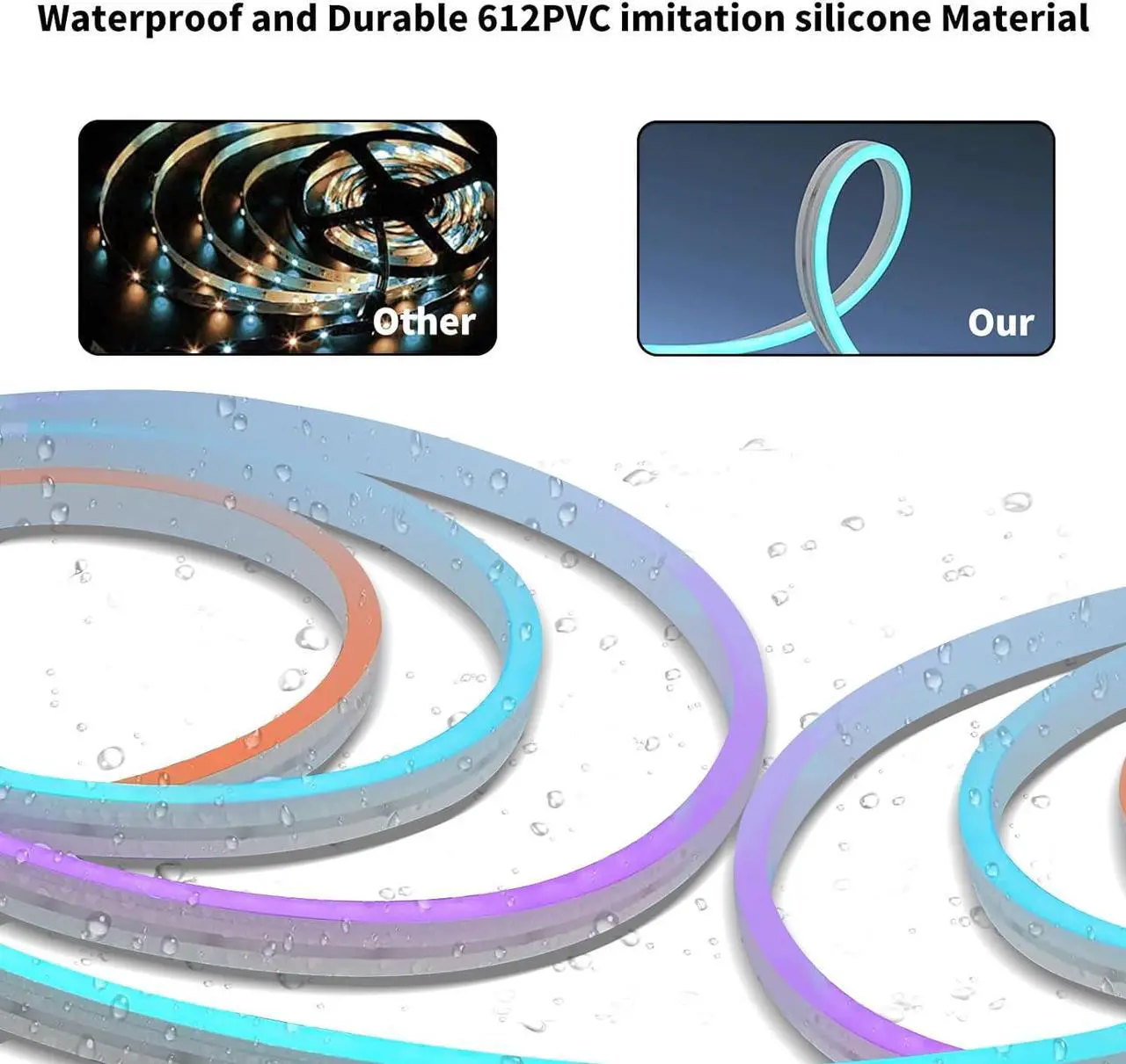Alt view image 4 of 7 - Led Neon Rope Lights 32.8Ft Control with App/Remote Multiple Modes Music Sync Led Neon Strip Lights 12v RGB LED neon Rope Lights for Bedroom Room Outdoors Decor