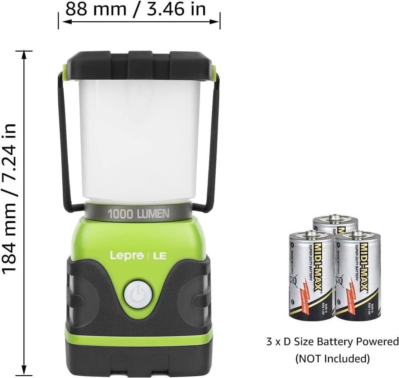 Alt view image 6 of 7 - LE 1000LM Battery Powered LED Camping Lantern Waterproof Tent Light with 4 Light Modes Camping Essentials Portable Lantern Flashlight for Camping Emergency Light Power Outages Not Rechargeable