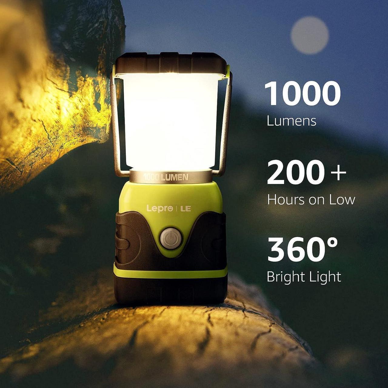 Alt view image 2 of 7 - LE 1000LM Battery Powered LED Camping Lantern Waterproof Tent Light with 4 Light Modes Camping Essentials Portable Lantern Flashlight for Camping Emergency Light Power Outages Not Rechargeable