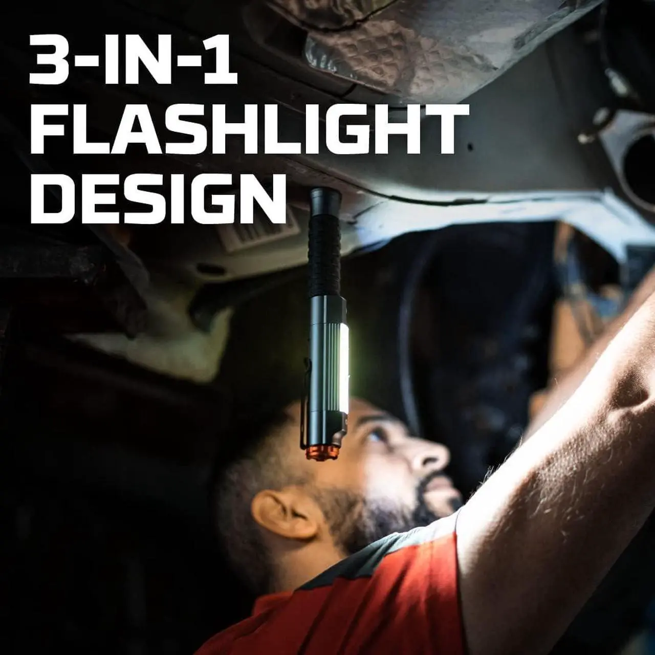 Alt view image 3 of 7 - Big Larry 3 Work Light 600 Lumen Flashlight with COB Work Light Pocket Clip Magnetic Base for Hands-Free Lighting Portable COB LED Dimmable Flashlight Hazard Light-Red