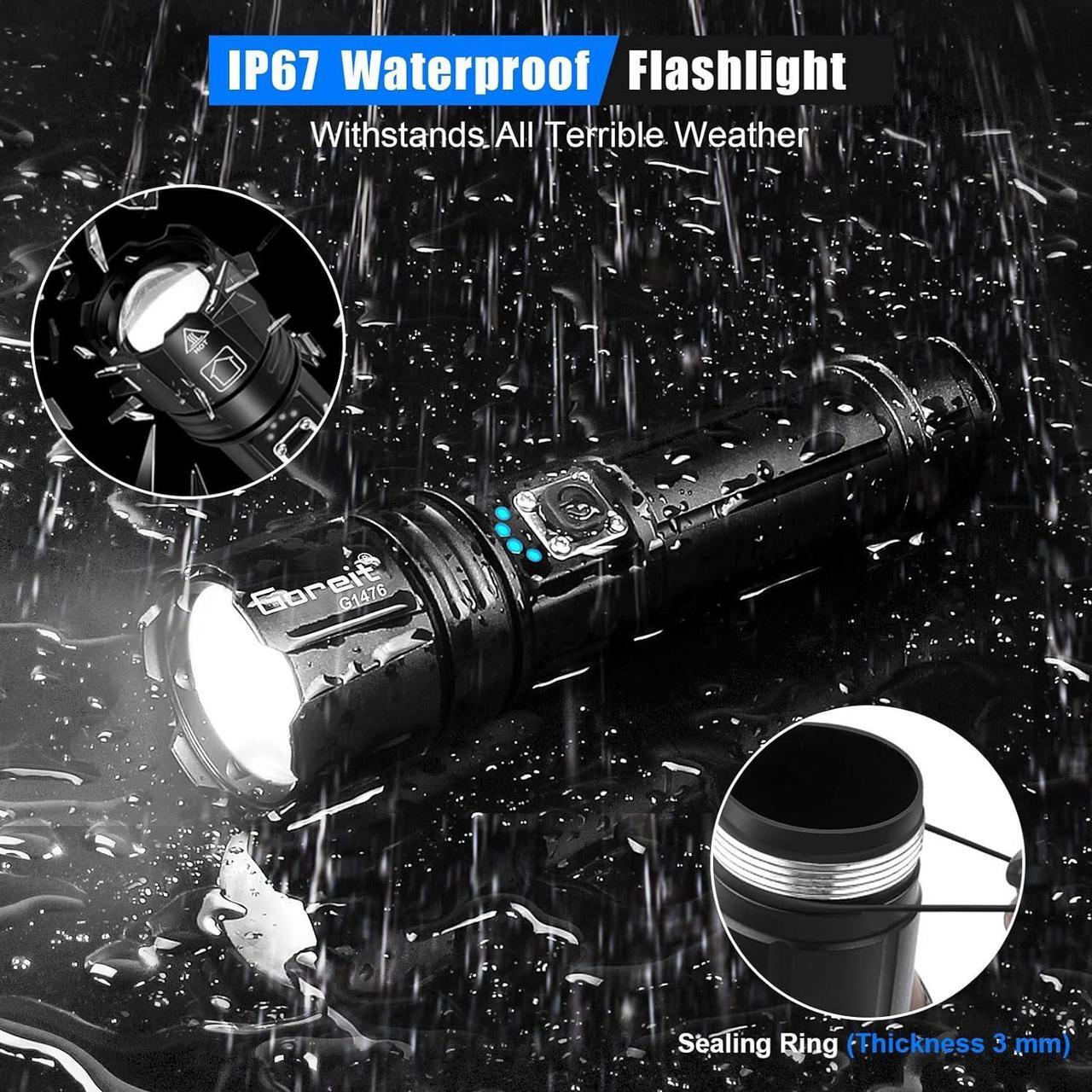 Alt view image 7 of 7 - Goreit Flashlight High Lumens Rechargeable, 950000 Lumen Led Flashlights XHP70.2 USB Super Bright Flash Light Battery Powered, Powerful Handheld Flashlights for Emergencies Camping, IP67 Waterproof