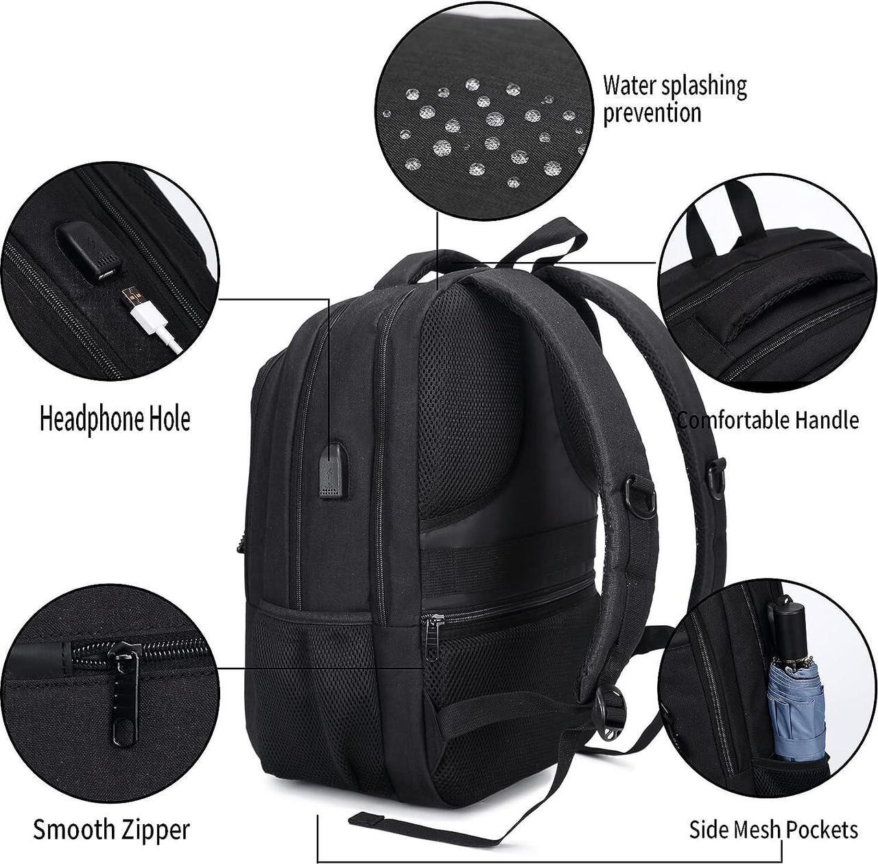 Alt view image 5 of 6 - Travel Laptop Backpack Anti Theft Backpacks with USB Charging Port Travel Backpacks Business Work Bag 15.6 Inch College Computer Bag for Men Women Black