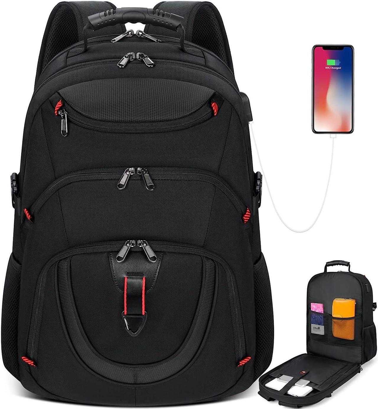 Main image of Laptop Backpack 17 Inch Waterproof Travel Backpack TSA Friendly Extra Large College Backpack 17.3 Business Computer Backpack Men Women with USB Charging Port Bookbag Gaming Backpack Black 45L