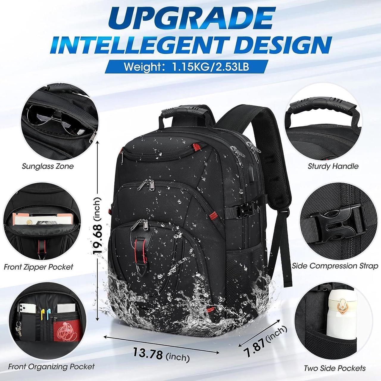 Alt view image 2 of 7 - Laptop Backpack 17 Inch Waterproof Travel Backpack TSA Friendly Extra Large College Backpack 17.3 Business Computer Backpack Men Women with USB Charging Port Bookbag Gaming Backpack Black 45L