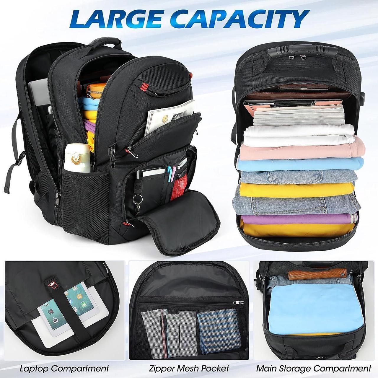 Alt view image 3 of 7 - Laptop Backpack 17 Inch Waterproof Travel Backpack TSA Friendly Extra Large College Backpack 17.3 Business Computer Backpack Men Women with USB Charging Port Bookbag Gaming Backpack Black 45L