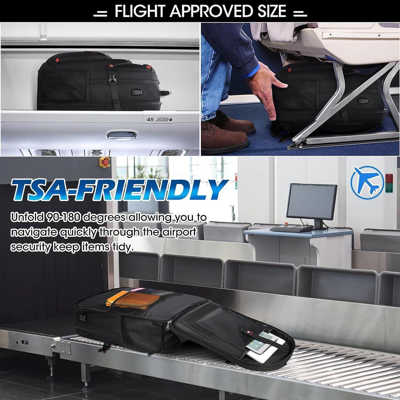Alt view image 6 of 7 - Laptop Backpack 17 Inch Waterproof Travel Backpack TSA Friendly Extra Large College Backpack 17.3 Business Computer Backpack Men Women with USB Charging Port Bookbag Gaming Backpack Black 45L