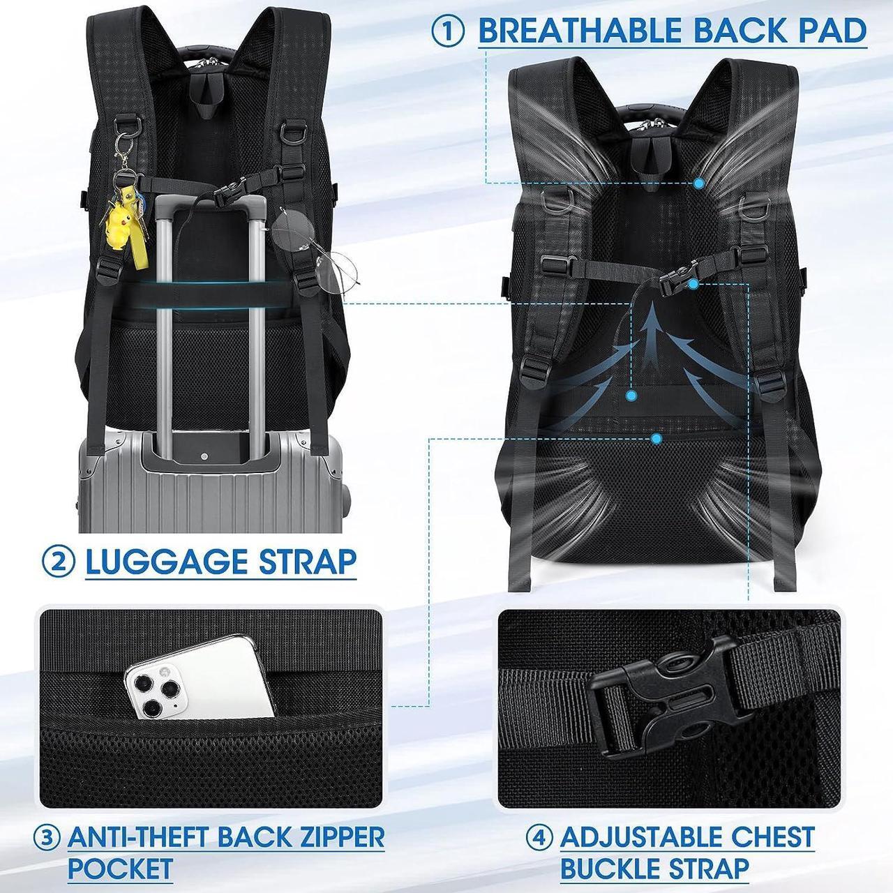 Alt view image 4 of 7 - Laptop Backpack 17 Inch Waterproof Travel Backpack TSA Friendly Extra Large College Backpack 17.3 Business Computer Backpack Men Women with USB Charging Port Bookbag Gaming Backpack Black 45L