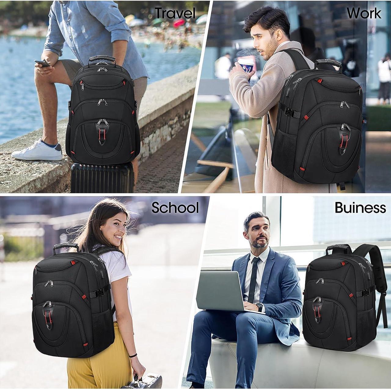 Alt view image 7 of 7 - Laptop Backpack 17 Inch Waterproof Travel Backpack TSA Friendly Extra Large College Backpack 17.3 Business Computer Backpack Men Women with USB Charging Port Bookbag Gaming Backpack Black 45L