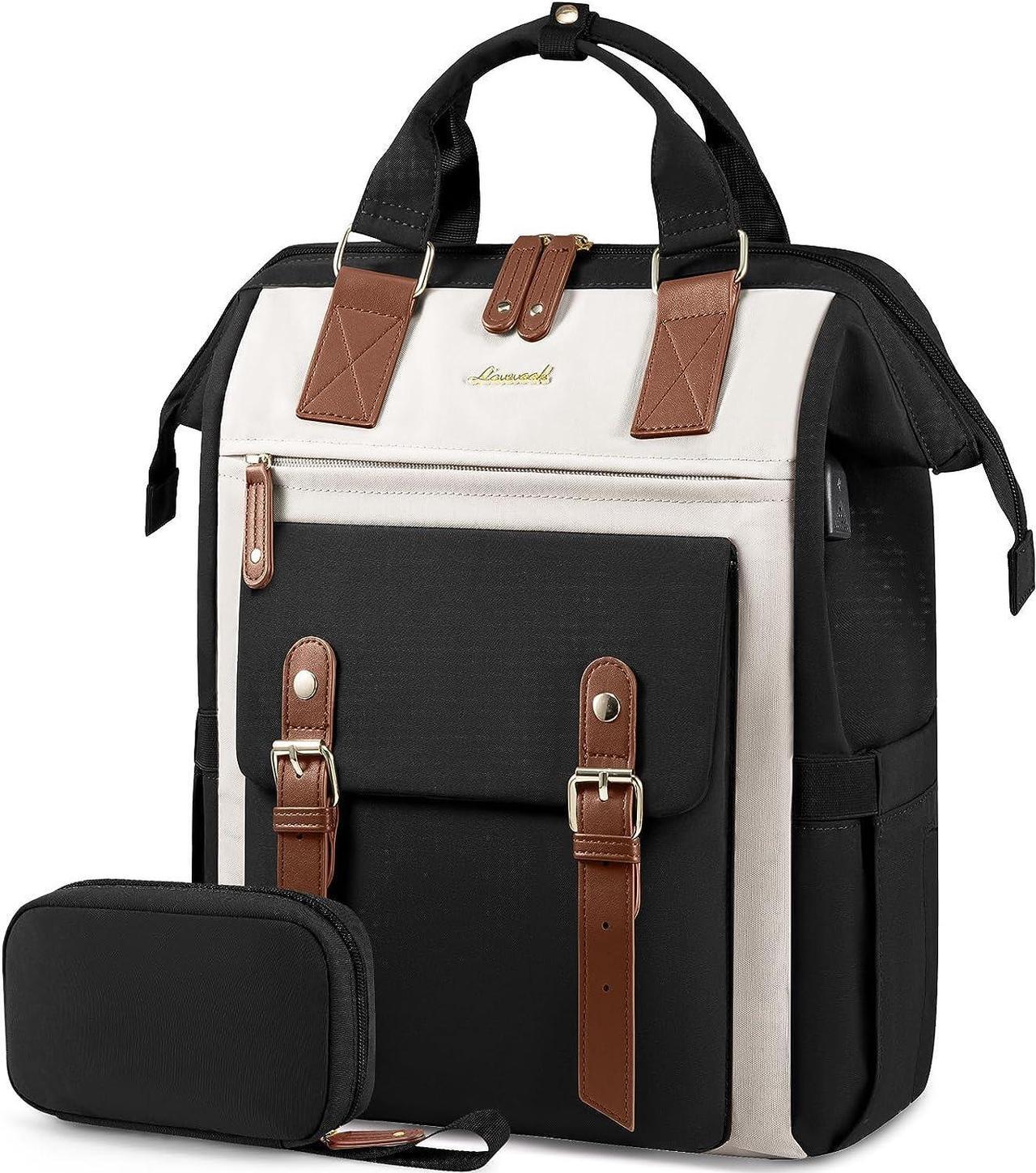 Main image of Laptop Backpack For Women Work Large Travel Backpack Purse Nurse Bag College Backpack Teacher Doctor Business Laptop Bag Waterproof Wide Open Computer Back pack 17 Inch Black-Beige-Brown