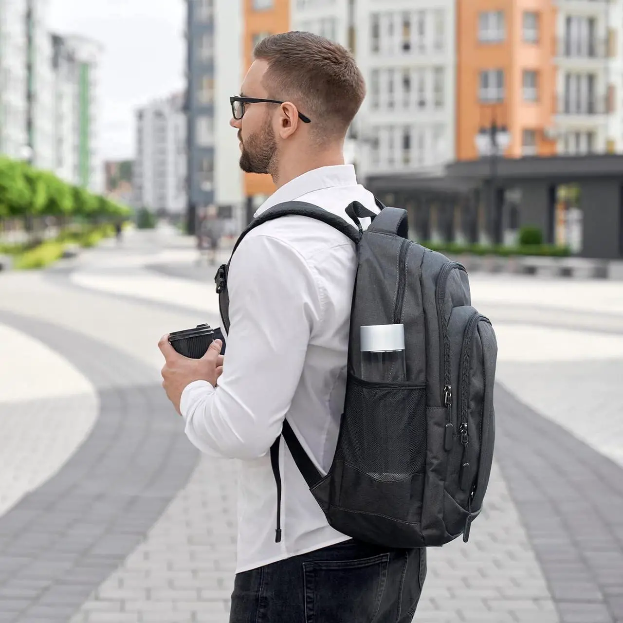 Alt view image 7 of 7 - Laptop Backpack for Men Travel Backpack Water-Resistant 15.6 Inch Computer Backpack Work Business Black