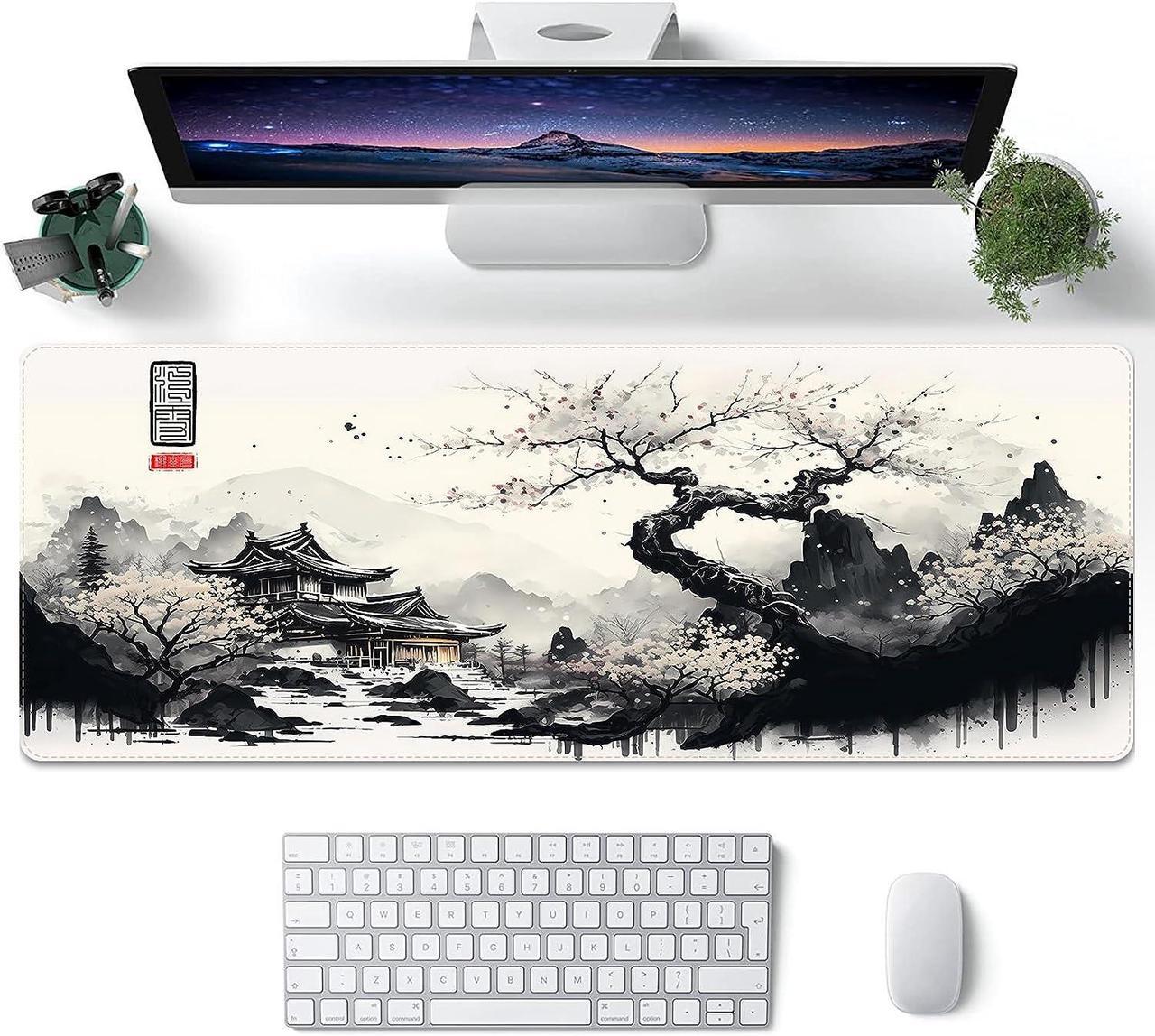 Main image of Japanese White Mouse Pad Large Cherry Blossom Desk Mat XL Anime Gaming Keyboard Mat Non-Slip Rubber Base Big Extended Desk Protector for Home Office 31.5x11.8 (River Snow)
