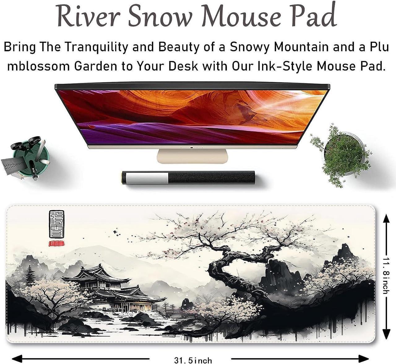 Alt view image 2 of 7 - Japanese White Mouse Pad Large Cherry Blossom Desk Mat XL Anime Gaming Keyboard Mat Non-Slip Rubber Base Big Extended Desk Protector for Home Office 31.5x11.8 (River Snow)