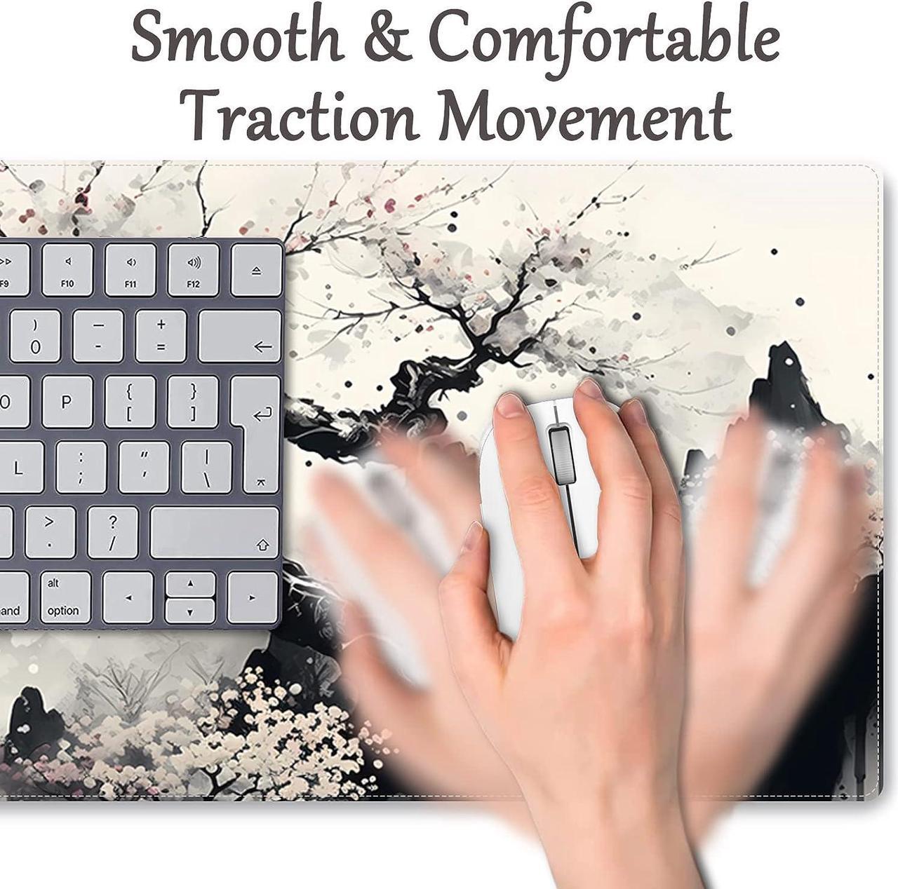 Alt view image 5 of 7 - Japanese White Mouse Pad Large Cherry Blossom Desk Mat XL Anime Gaming Keyboard Mat Non-Slip Rubber Base Big Extended Desk Protector for Home Office 31.5x11.8 (River Snow)
