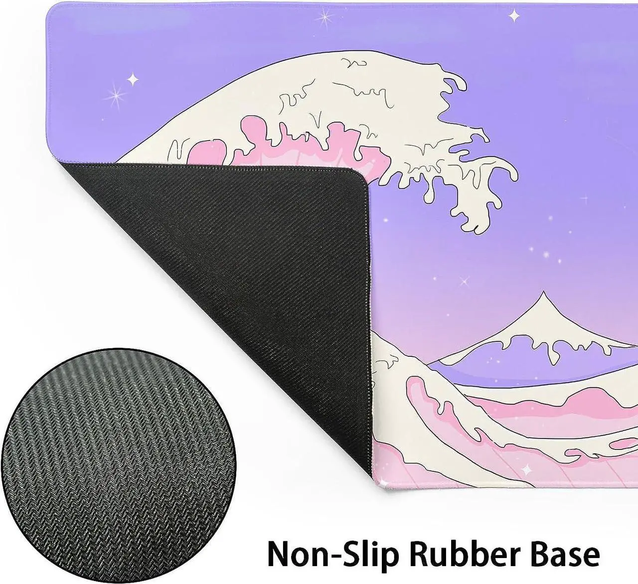 Alt view image 3 of 7 - Pink Purple Japanese Anime Gaming Mouse Pad XL Cute Kawaii Aesthetic Sea Wave Extended Large Desk Mat Non-Slip Rubber Base Stitched Edge Long Keyboard Mousepad for PC Computer Laptop 31.511.8 in