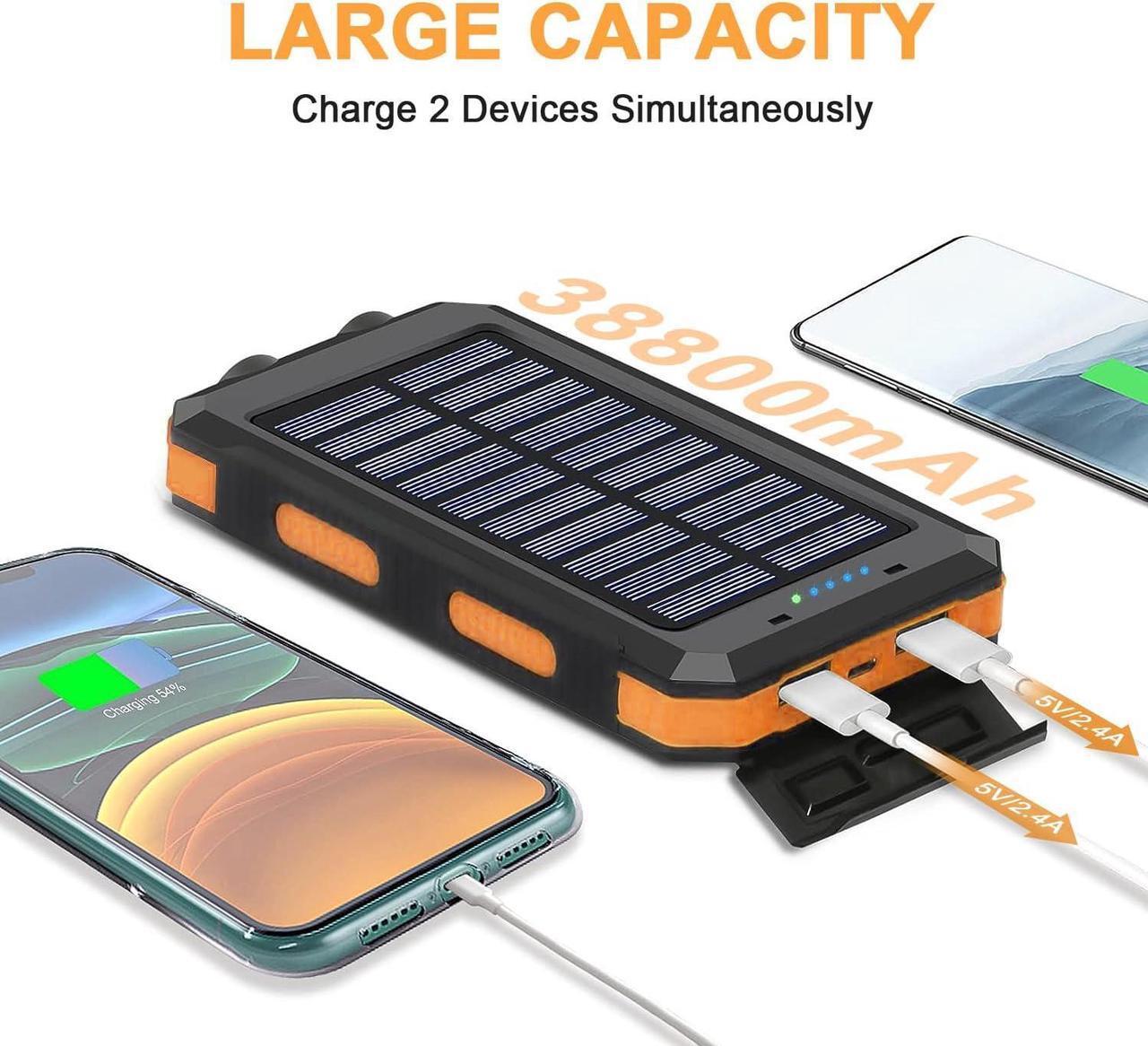 Alt view image 2 of 7 - Solar Charger 38800mAh Portable Solar Power Bank for All Cellphones Waterproof Battery Pack Outdoor External Backup Power Charger Dual USB 5V Outputs/LED Flashlights Perfect for Camping Travel