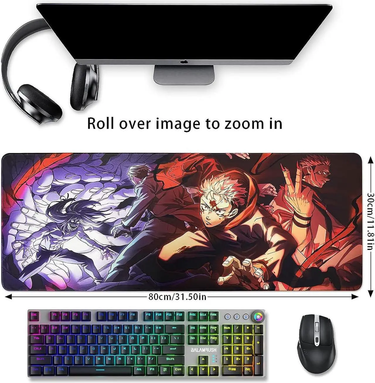 Alt view image 2 of 7 - Large Mouse Pad for Non Slip Rubber Base Gaming Anime Mouse Pad for Computer Stitched Edges Ultra Thick 3 mm Wide & Long Mousepad 31.5 x 11.8 x 0.12 (Jujutsu Kaisen-2)
