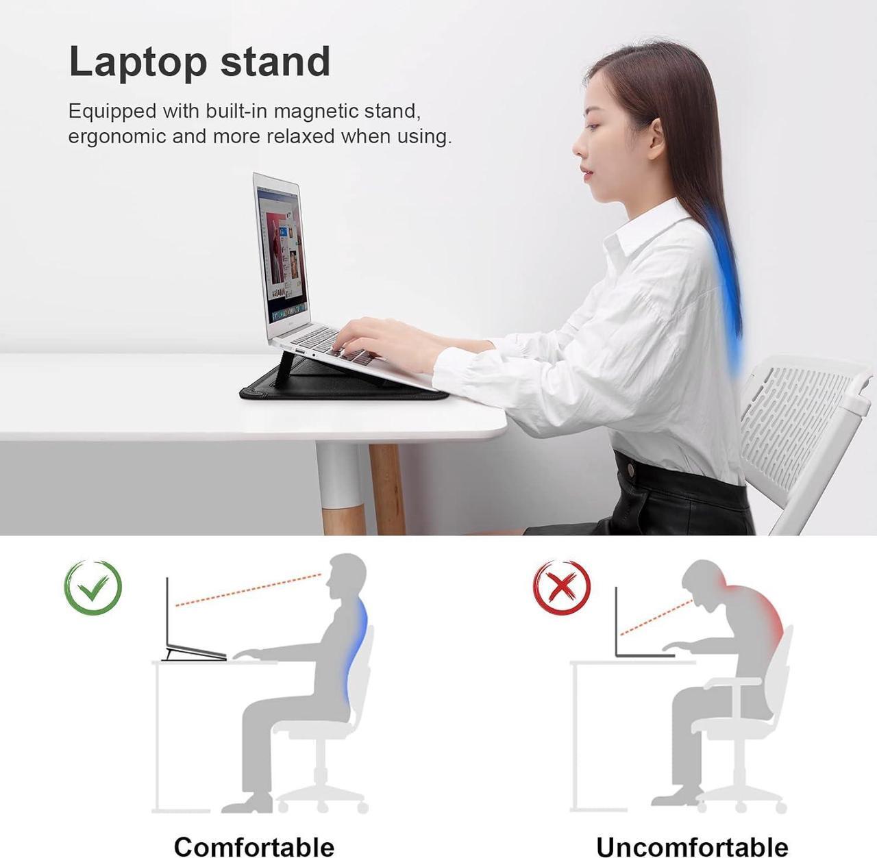 Alt view image 5 of 6 - Laptop Sleeve for MacBook Air M4/Pro 13/MacBook Air 13 inch MacBook Air Sleeve with Laptop Stand and Mouse Pad Laptop Case Bag for 13-14 inch MacBook   HP Laptops Black Texture
