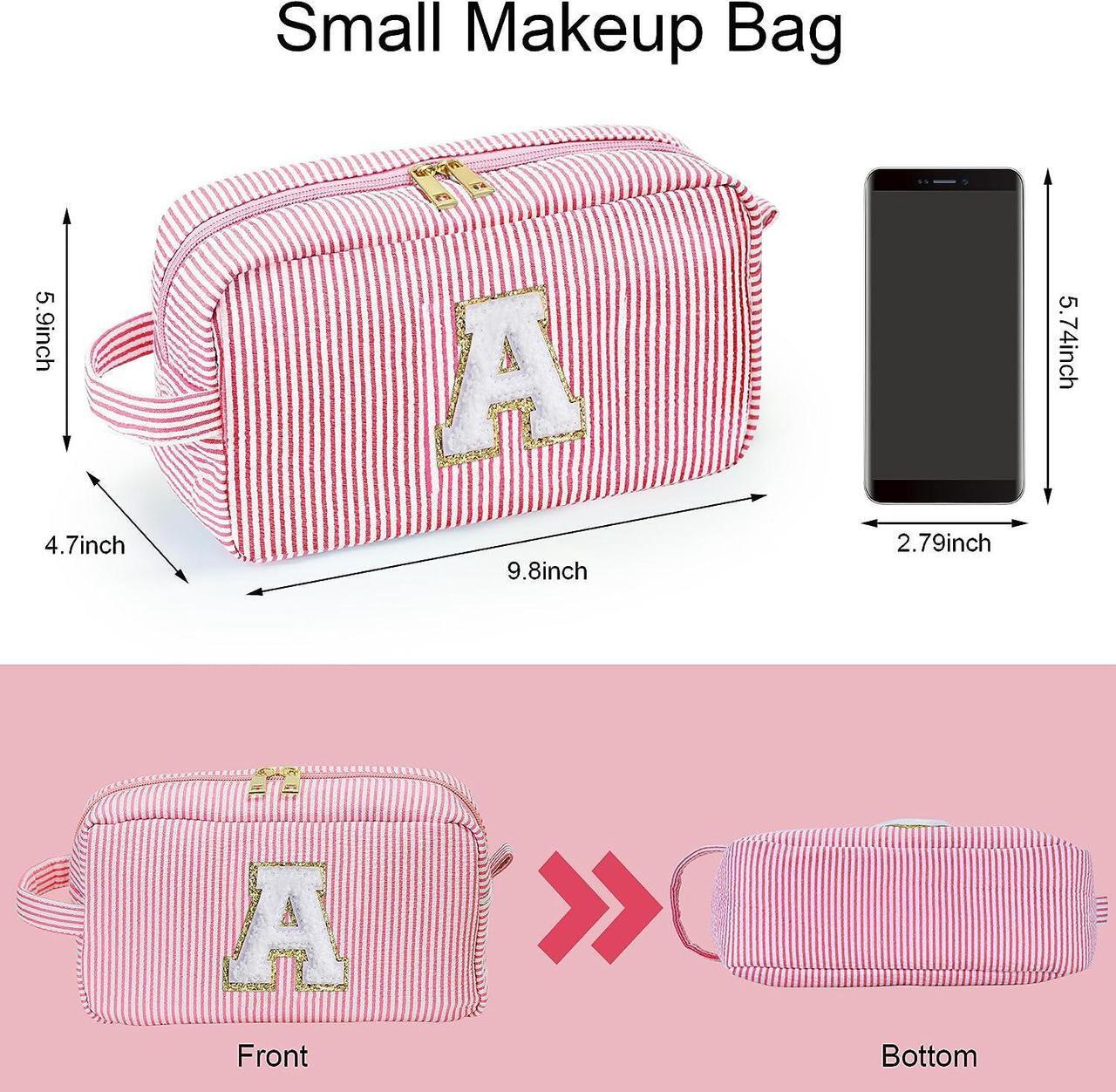 Alt view image 3 of 7 - Large Travel Makeup Bag - Personalized Initial Cute Pink Makeup Case Bag Organizer Cosmetic Bag Make Up Bags Toiletry Pouch Gift for Women Her Birthday Friend Female Mom Teacher Bridesmaids A