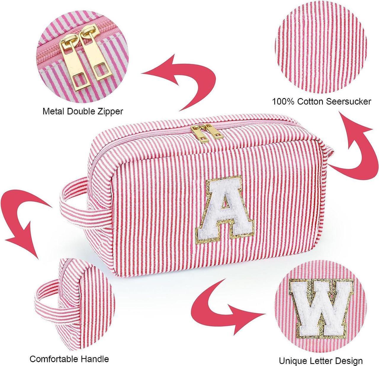 Alt view image 4 of 7 - Large Travel Makeup Bag - Personalized Initial Cute Pink Makeup Case Bag Organizer Cosmetic Bag Make Up Bags Toiletry Pouch Gift for Women Her Birthday Friend Female Mom Teacher Bridesmaids A
