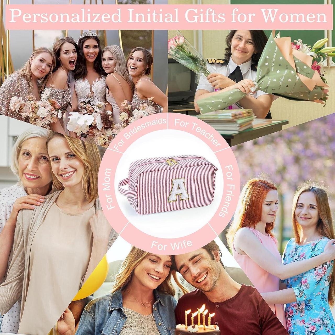Alt view image 7 of 7 - Large Travel Makeup Bag - Personalized Initial Cute Pink Makeup Case Bag Organizer Cosmetic Bag Make Up Bags Toiletry Pouch Gift for Women Her Birthday Friend Female Mom Teacher Bridesmaids A