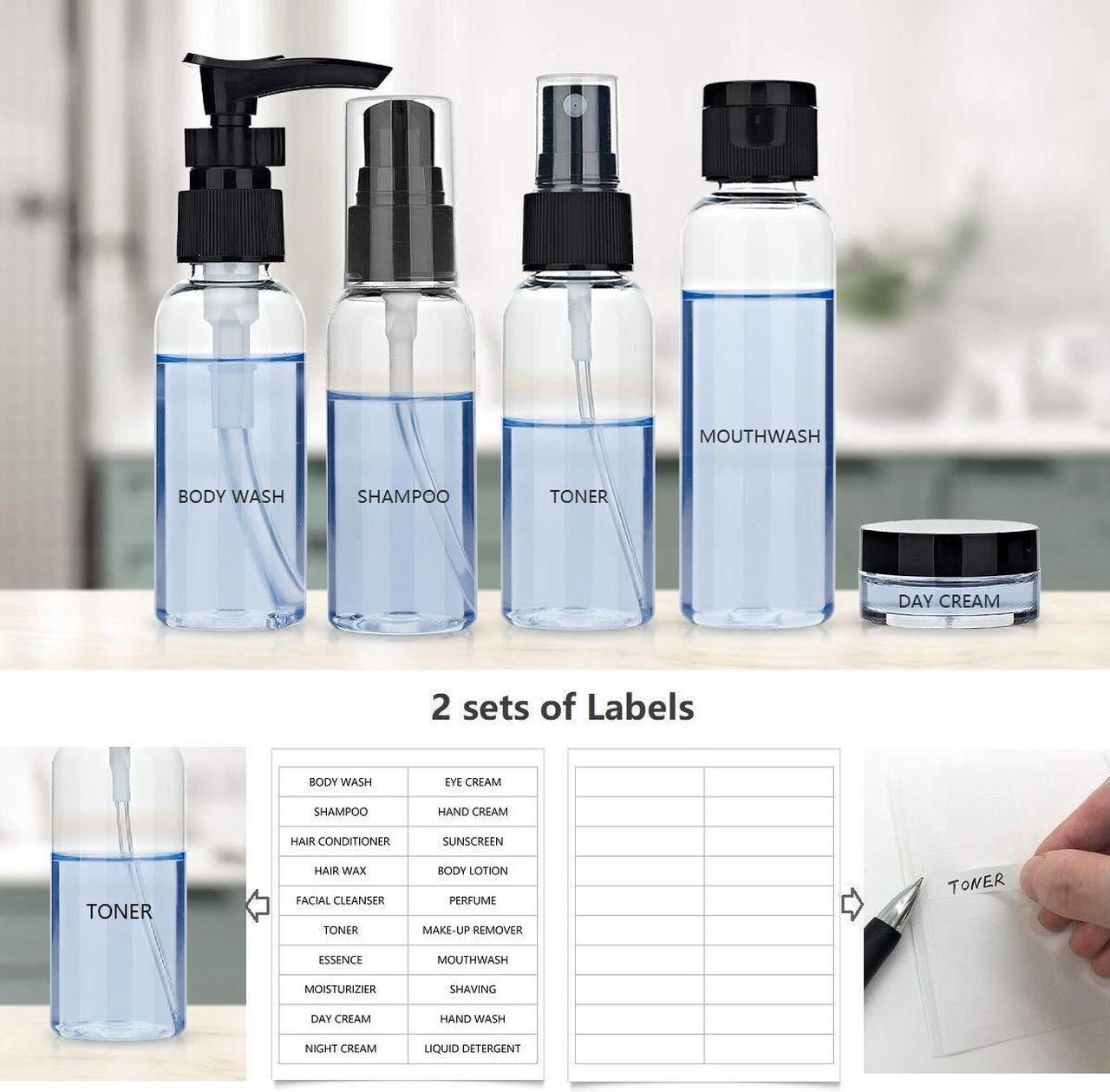 Alt view image 6 of 7 - Travel Bottles Containers & Travel Size Toiletries Accessories Bottles with Toiletry Bag for Liquids Leak-Proof & TSA Approved Carry-on for Airplane - Women/Men (SET-A 12-in-1)