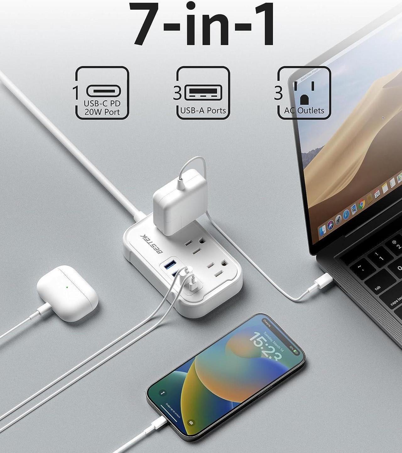 Alt view image 3 of 7 - UK Travel Plug Adapter: US to UK Plug Adapter - Type G Adapter and Converter Power Strip with 3 AC Outlets and 4 USB(1 PD20W) - for USA to UK Ireland Scotland Hong Kong England British London 2.6ft