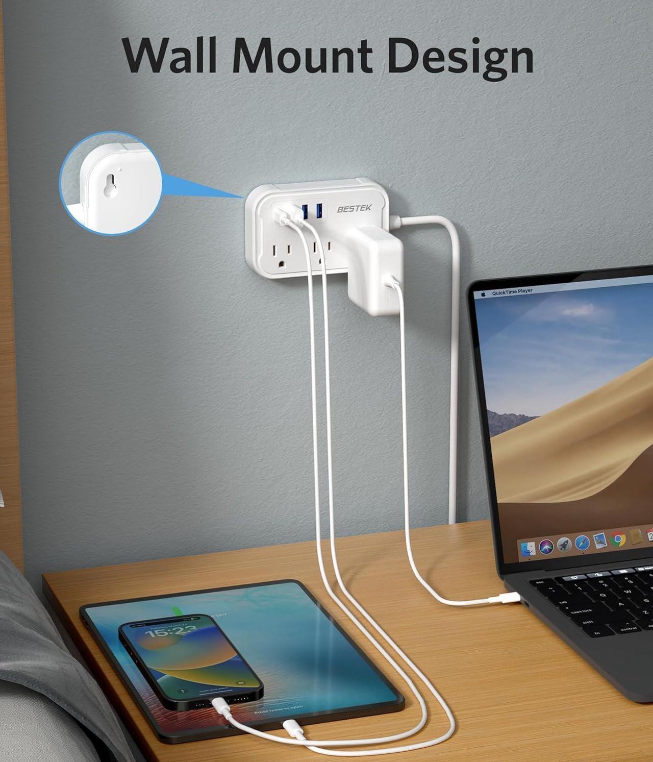 Alt view image 5 of 7 - UK Travel Plug Adapter: US to UK Plug Adapter - Type G Adapter and Converter Power Strip with 3 AC Outlets and 4 USB(1 PD20W) - for USA to UK Ireland Scotland Hong Kong England British London 2.6ft