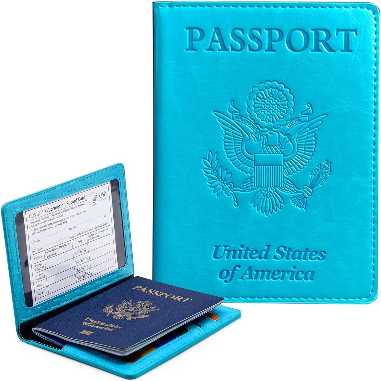 Main image of Passport Holder Cover Wallet RFID Blocking Card Slot for Women Men Sky Blue