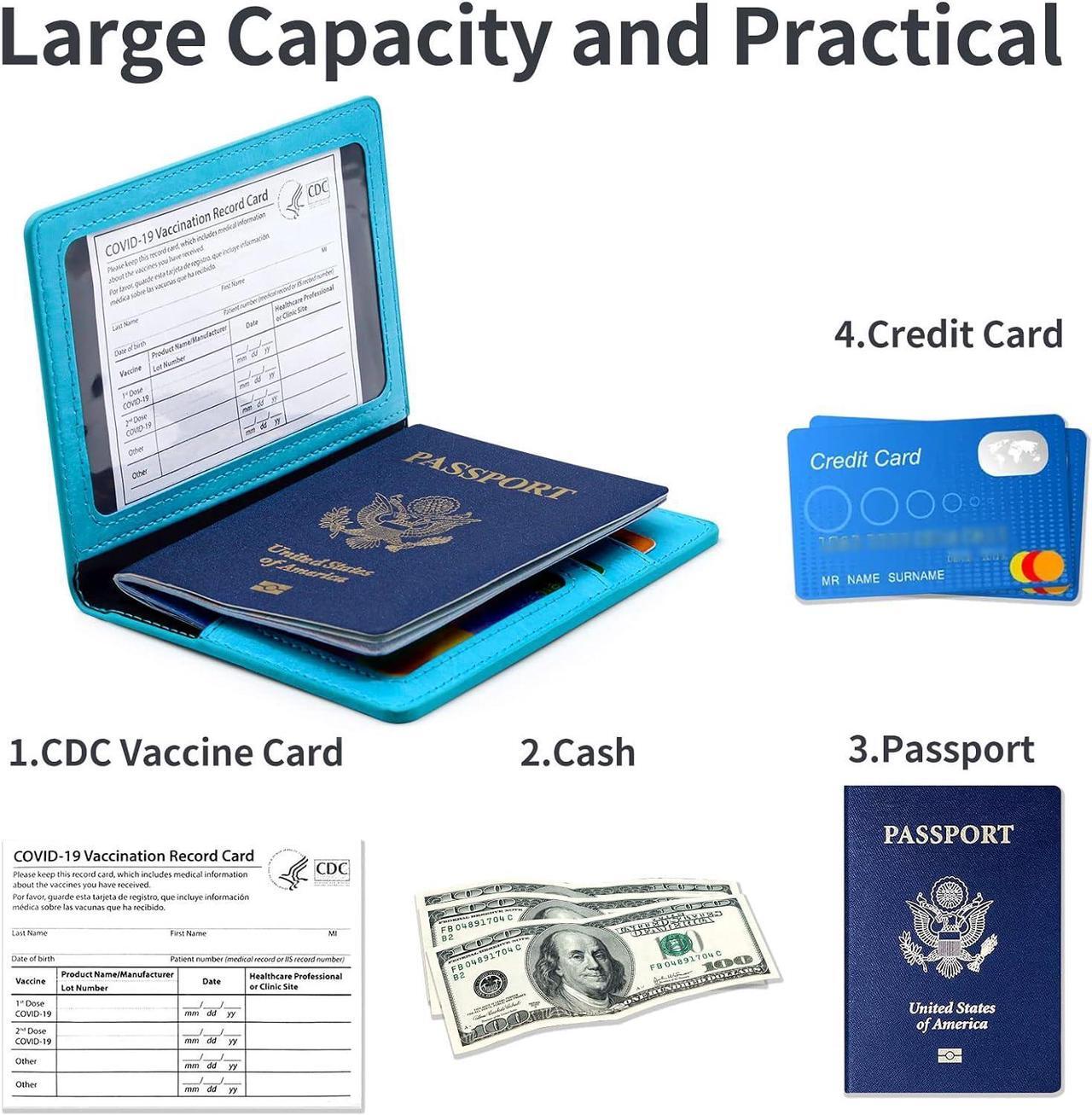 Alt view image 3 of 7 - Passport Holder Cover Wallet RFID Blocking Card Slot for Women Men Sky Blue