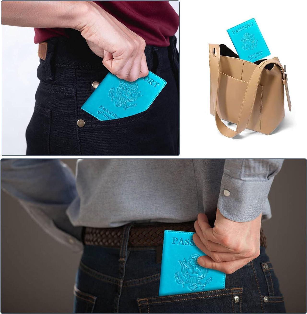 Alt view image 5 of 7 - Passport Holder Cover Wallet RFID Blocking Card Slot for Women Men Sky Blue