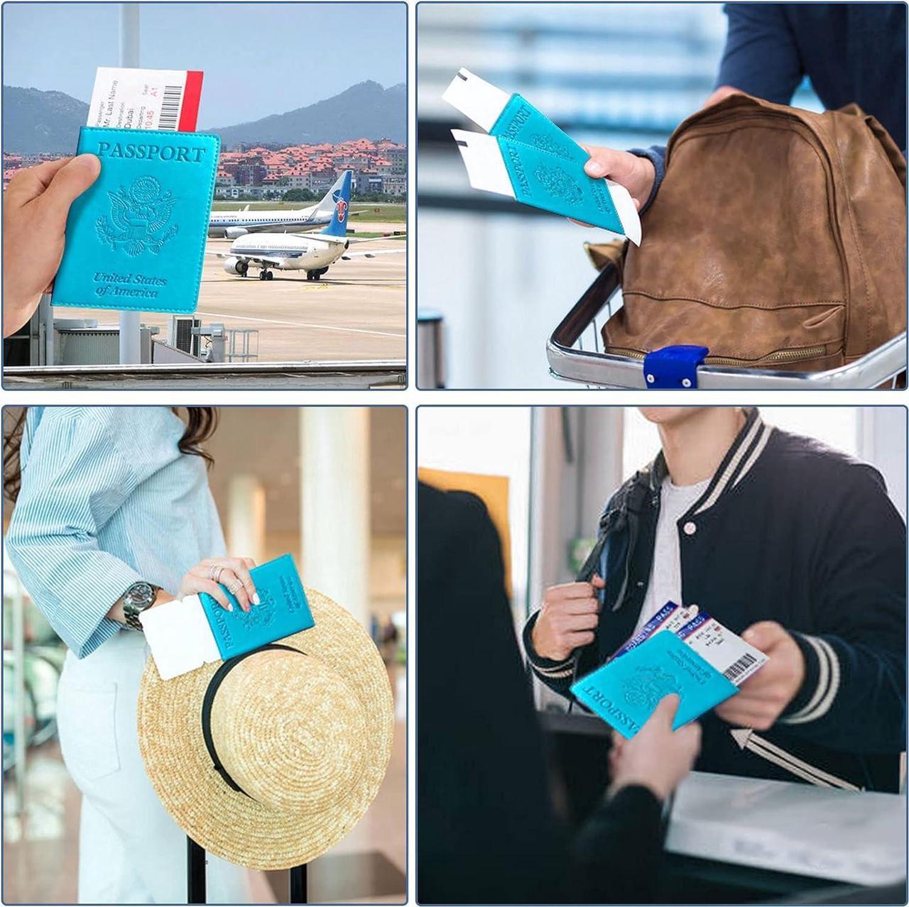 Alt view image 6 of 7 - Passport Holder Cover Wallet RFID Blocking Card Slot for Women Men Sky Blue