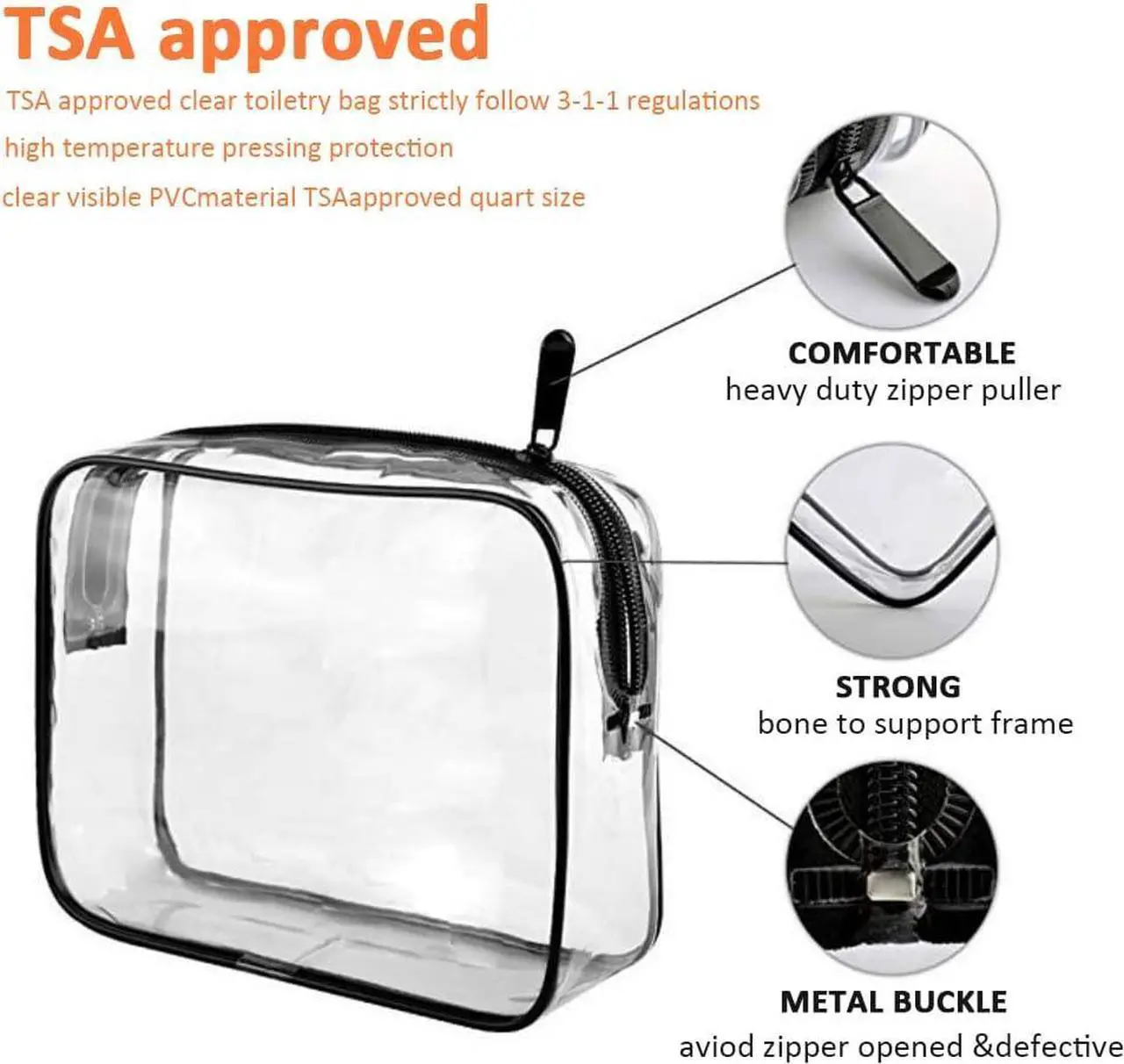 Alt view image 3 of 7 - Clear Toiletry Bag 6 Pack Quart Size Travel Bag Clear Cosmetic Makeup Bags wih Zippers for Women Men Vacation Bathroom and Organizing