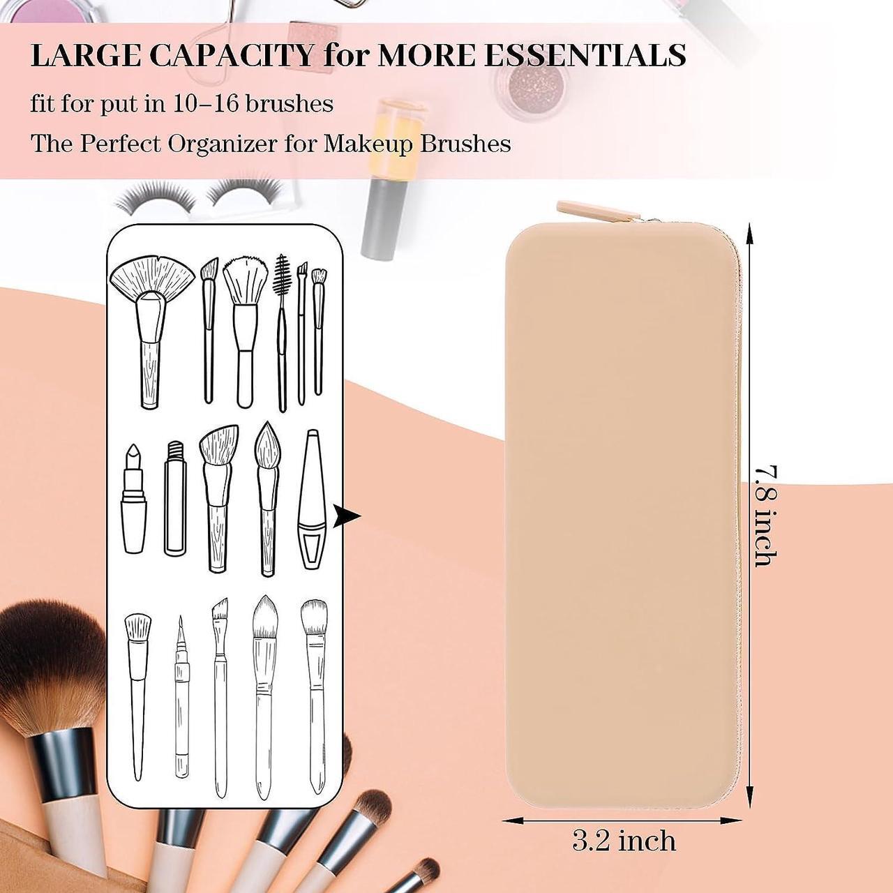 Alt view image 3 of 6 - Travel Makeup Brush Holder Silicone Makeup Brush Bag with Zipper Closure Makeup Brushes Organizer Case Washable Makeup Pouch Holder Case for Daily Work Essentials Khaki