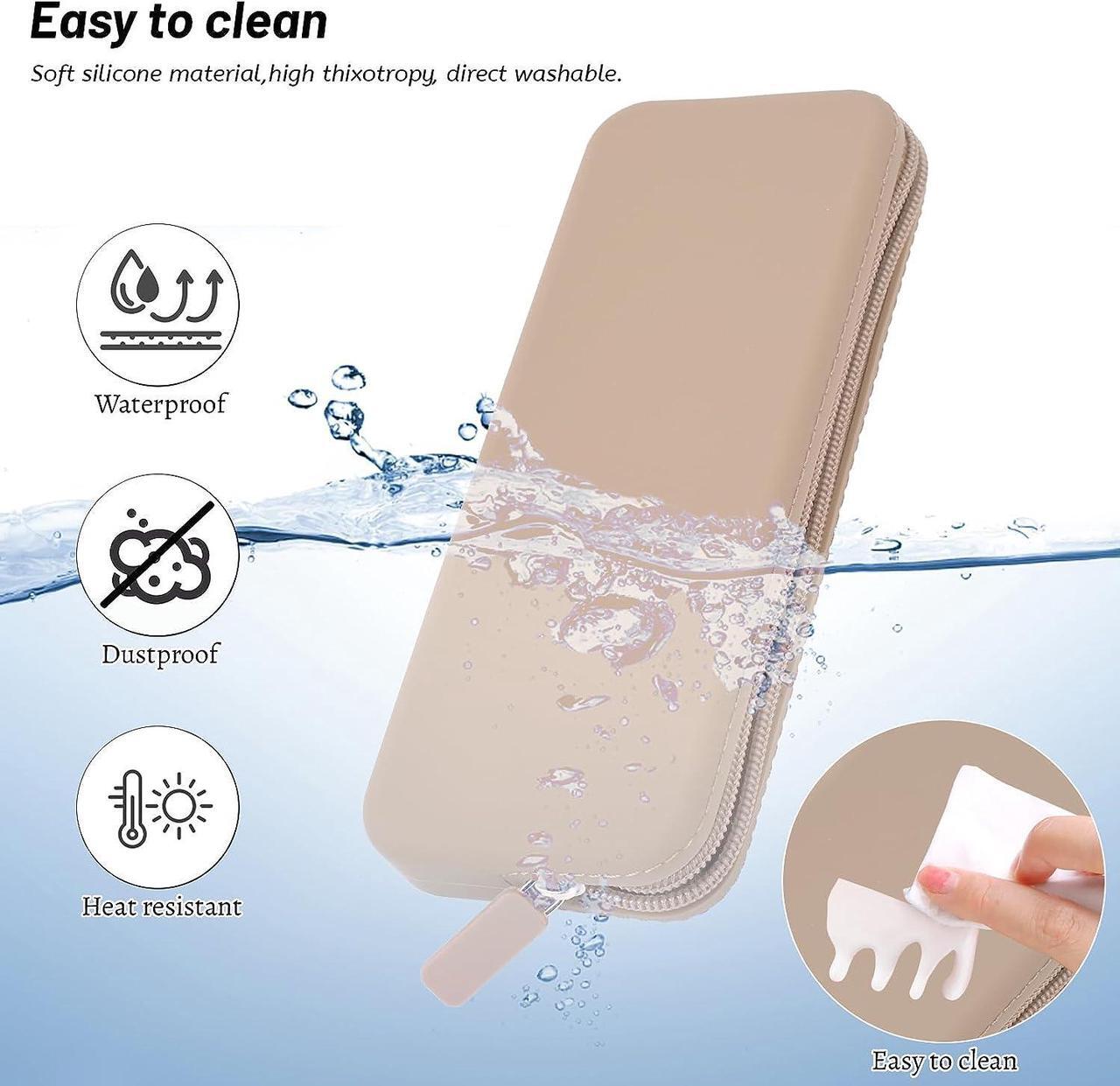 Alt view image 4 of 6 - Travel Makeup Brush Holder Silicone Makeup Brush Bag with Zipper Closure Makeup Brushes Organizer Case Washable Makeup Pouch Holder Case for Daily Work Essentials Khaki