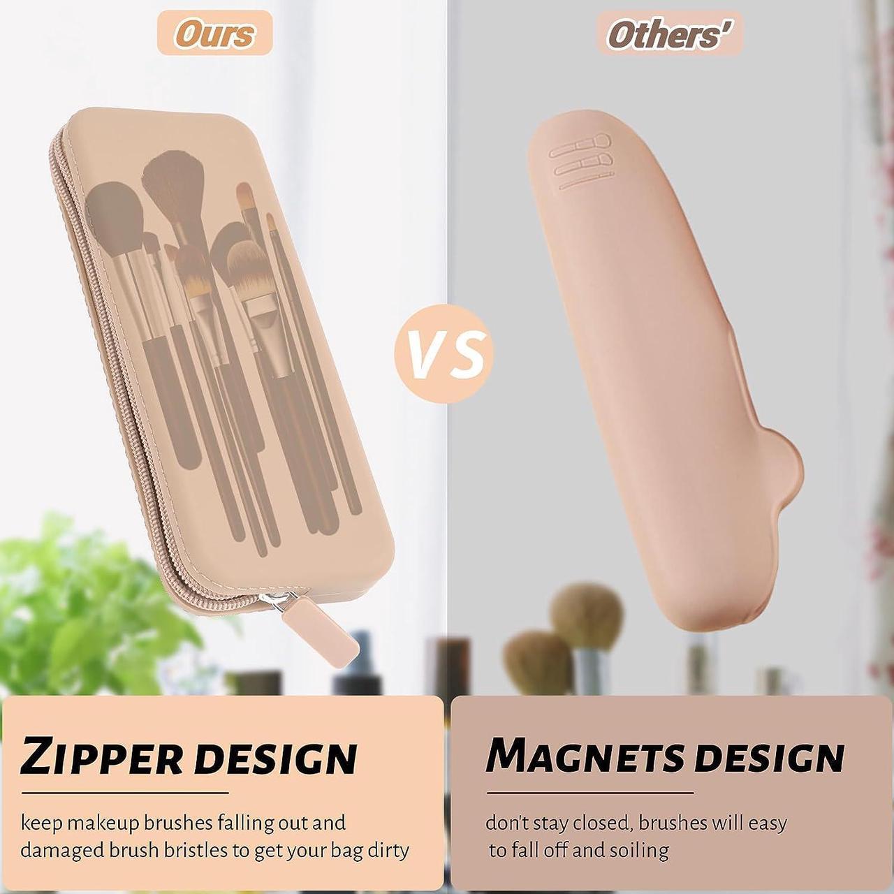 Alt view image 5 of 6 - Travel Makeup Brush Holder Silicone Makeup Brush Bag with Zipper Closure Makeup Brushes Organizer Case Washable Makeup Pouch Holder Case for Daily Work Essentials Khaki