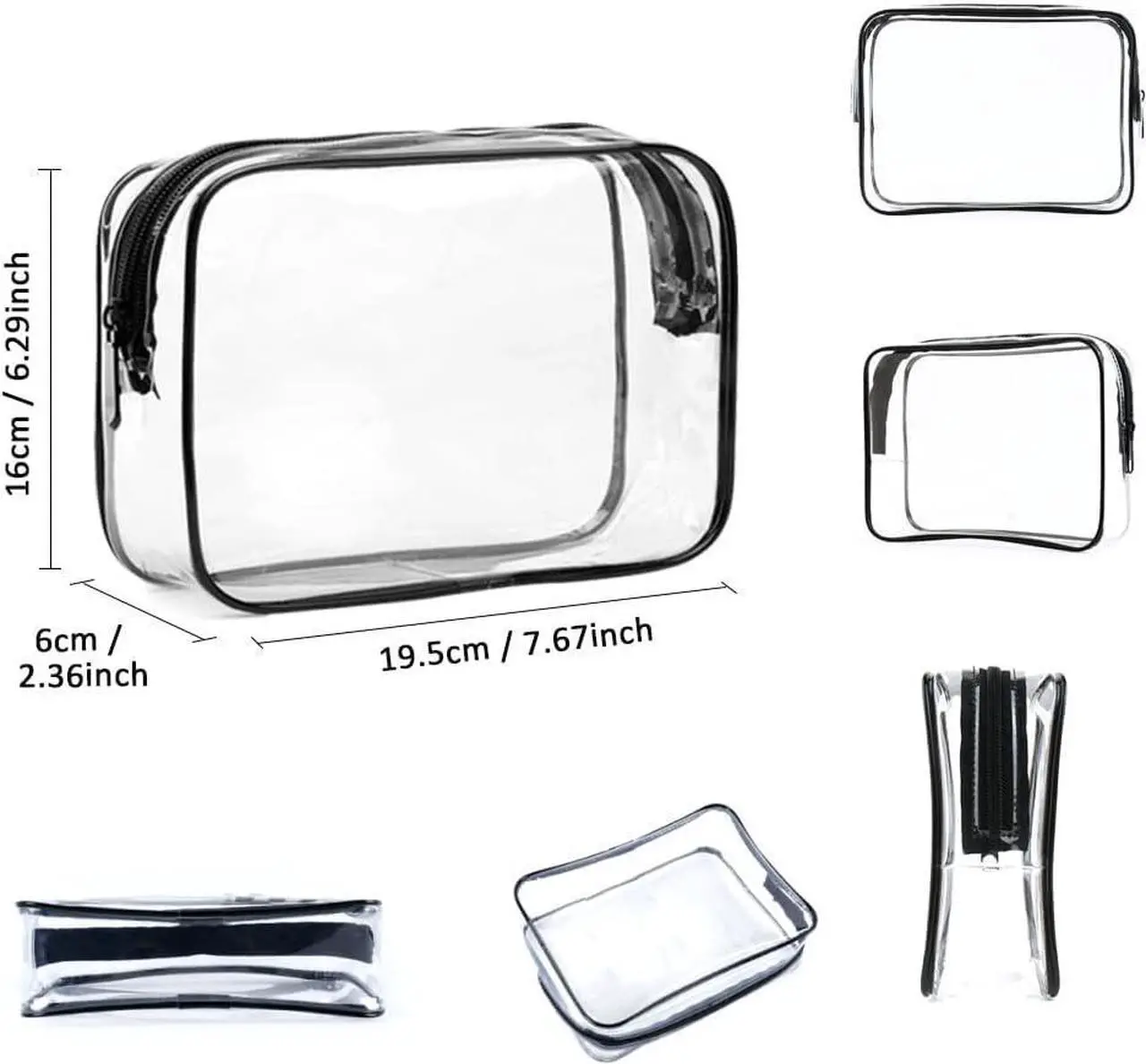 Alt view image 2 of 7 - Clear Toiletry Bag 6 Pack Quart Size Travel Bag Clear Cosmetic Makeup Bags wih Zippers for Women Men Vacation Bathroom and Organizing