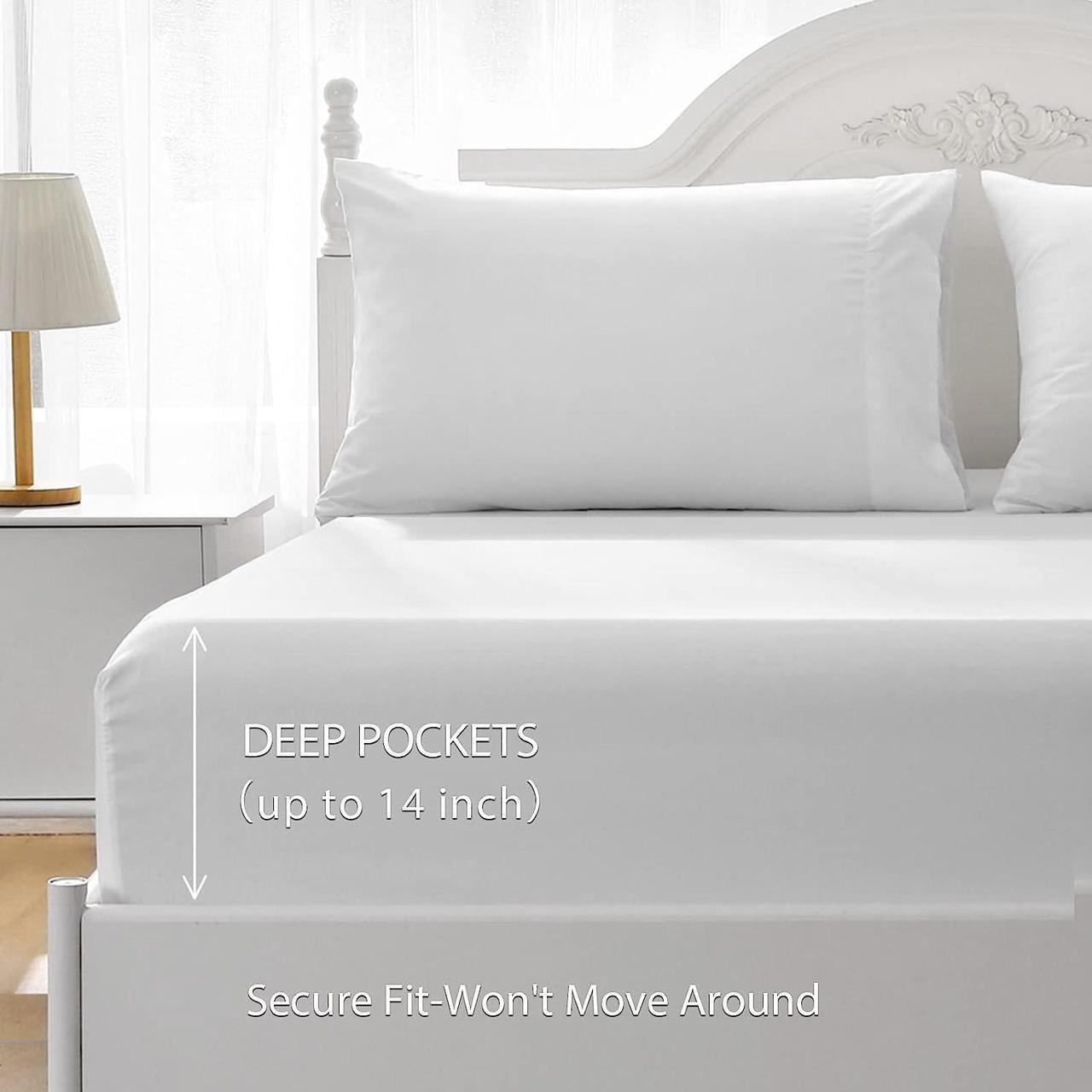 Alt view image 6 of 7 - White Queen Sheets Set 4 Piece Hotel Luxury Super Soft 1800 Series Microfiber Queen Bed Sheets Set-Wrinkle Free & Breathable-14 Deep Pocket Sheets for Queen Size Bed(Queen White)