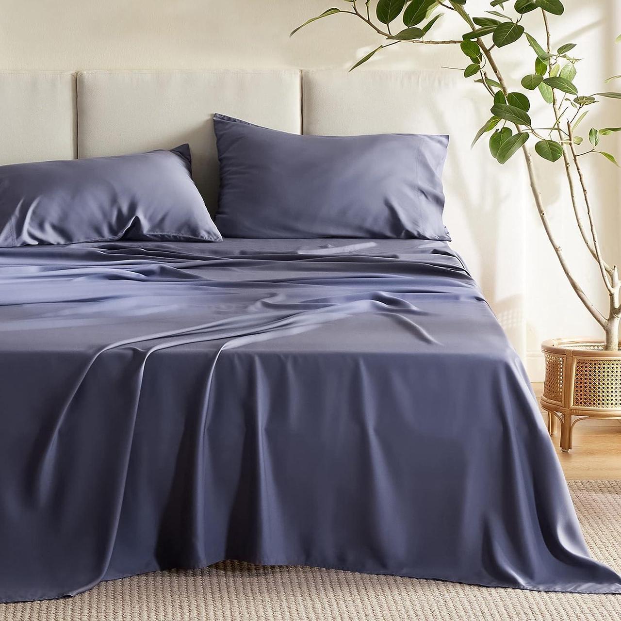 Alt view image 2 of 7 - Cooling Sheets Set Grey Rayon Made from Bamboo Queen Sheet Set Deep Pocket Up to 16 Hotel Luxury Silky Soft Breathable Bedding Sheets & Pillowcases