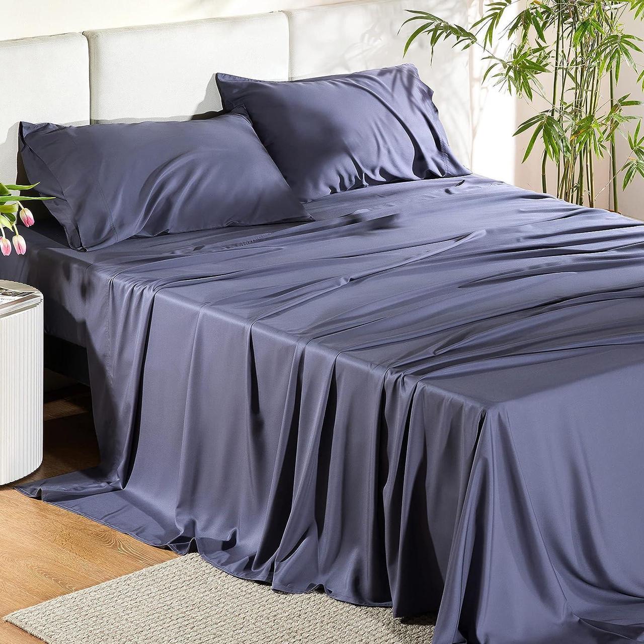 Main image of Cooling Sheets Set Grey Rayon Made from Bamboo Queen Sheet Set Deep Pocket Up to 16 Hotel Luxury Silky Soft Breathable Bedding Sheets & Pillowcases