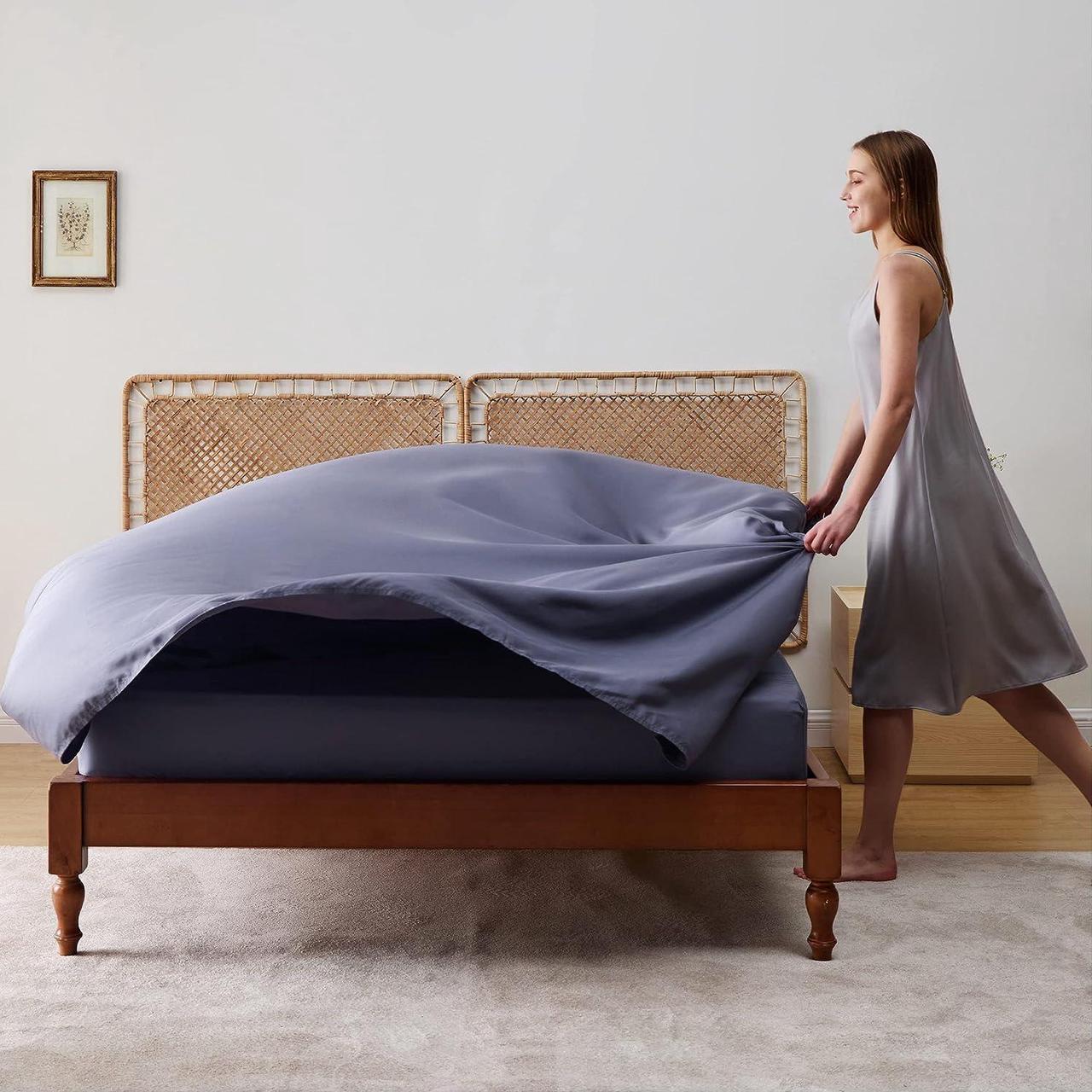 Alt view image 4 of 7 - Cooling Sheets Set Grey Rayon Made from Bamboo Queen Sheet Set Deep Pocket Up to 16 Hotel Luxury Silky Soft Breathable Bedding Sheets & Pillowcases