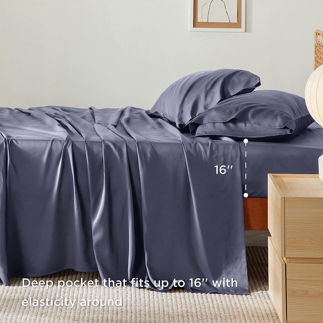 Alt view image 5 of 7 - Cooling Sheets Set Grey Rayon Made from Bamboo Queen Sheet Set Deep Pocket Up to 16 Hotel Luxury Silky Soft Breathable Bedding Sheets & Pillowcases
