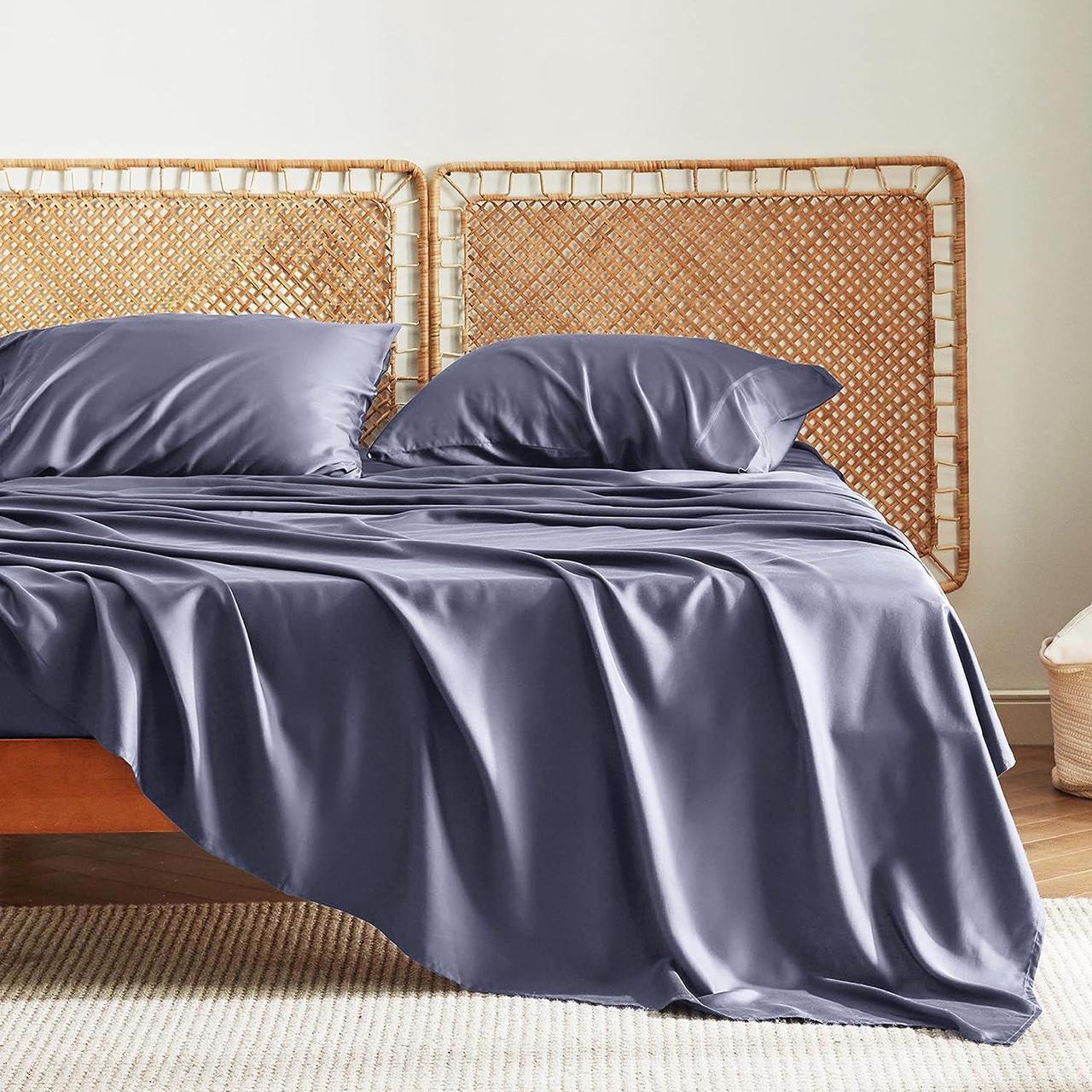 Alt view image 6 of 7 - Cooling Sheets Set Grey Rayon Made from Bamboo Queen Sheet Set Deep Pocket Up to 16 Hotel Luxury Silky Soft Breathable Bedding Sheets & Pillowcases